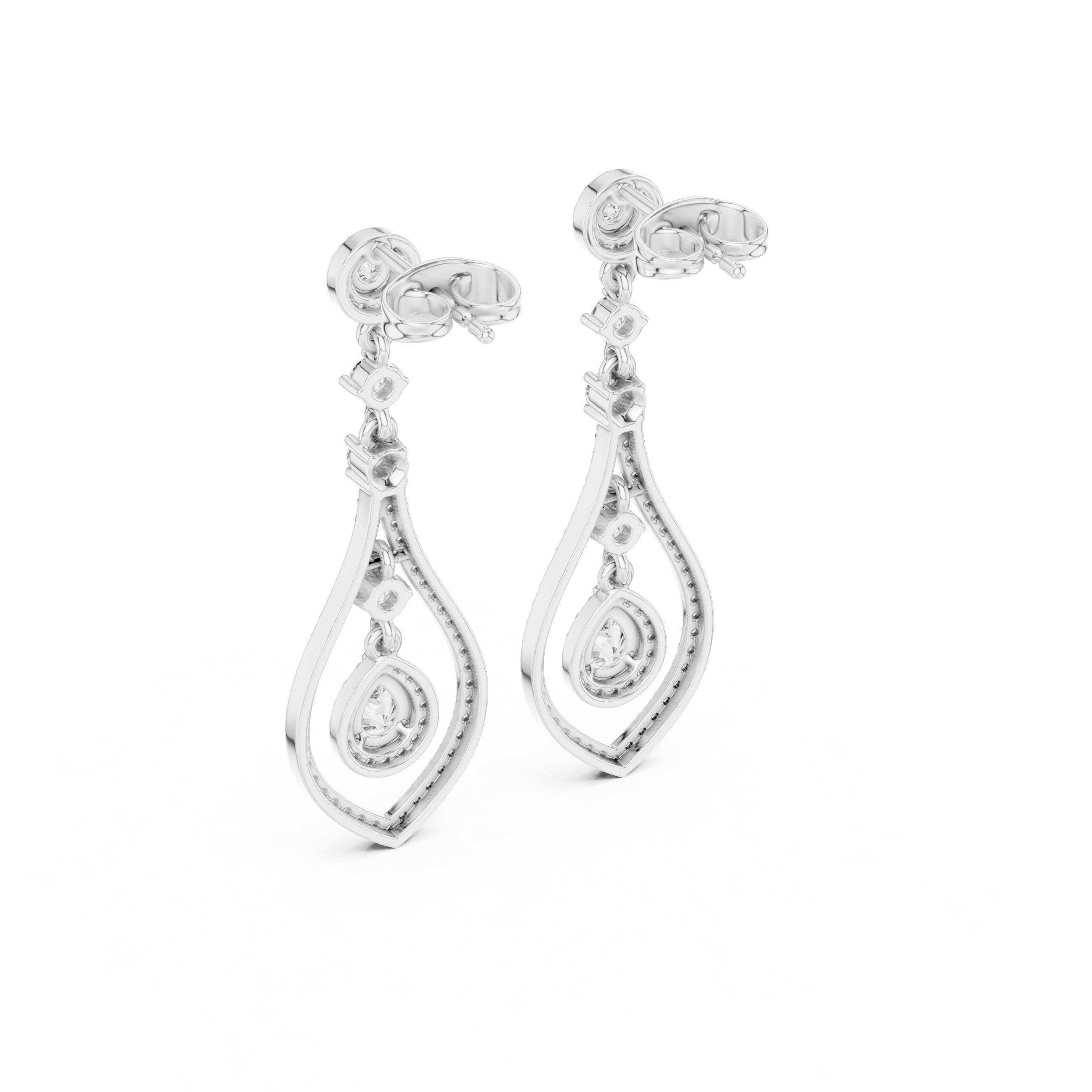 حلقان متدلية مرصعة بالألماس على شكل دمعة in White Gold - VYKA Diamonds