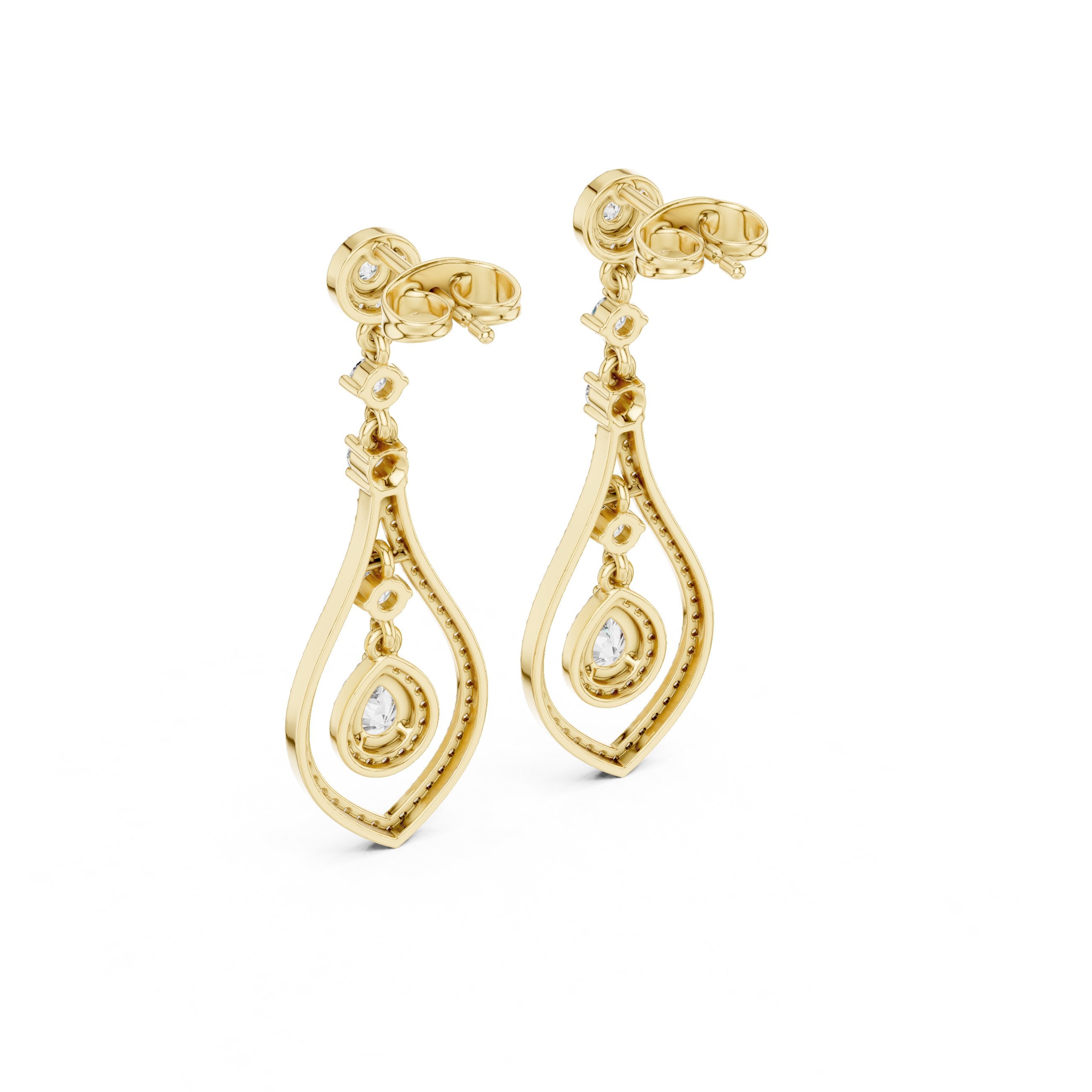 حلقان متدلية مرصعة بالألماس على شكل دمعة in Yellow Gold - VYKA Diamonds