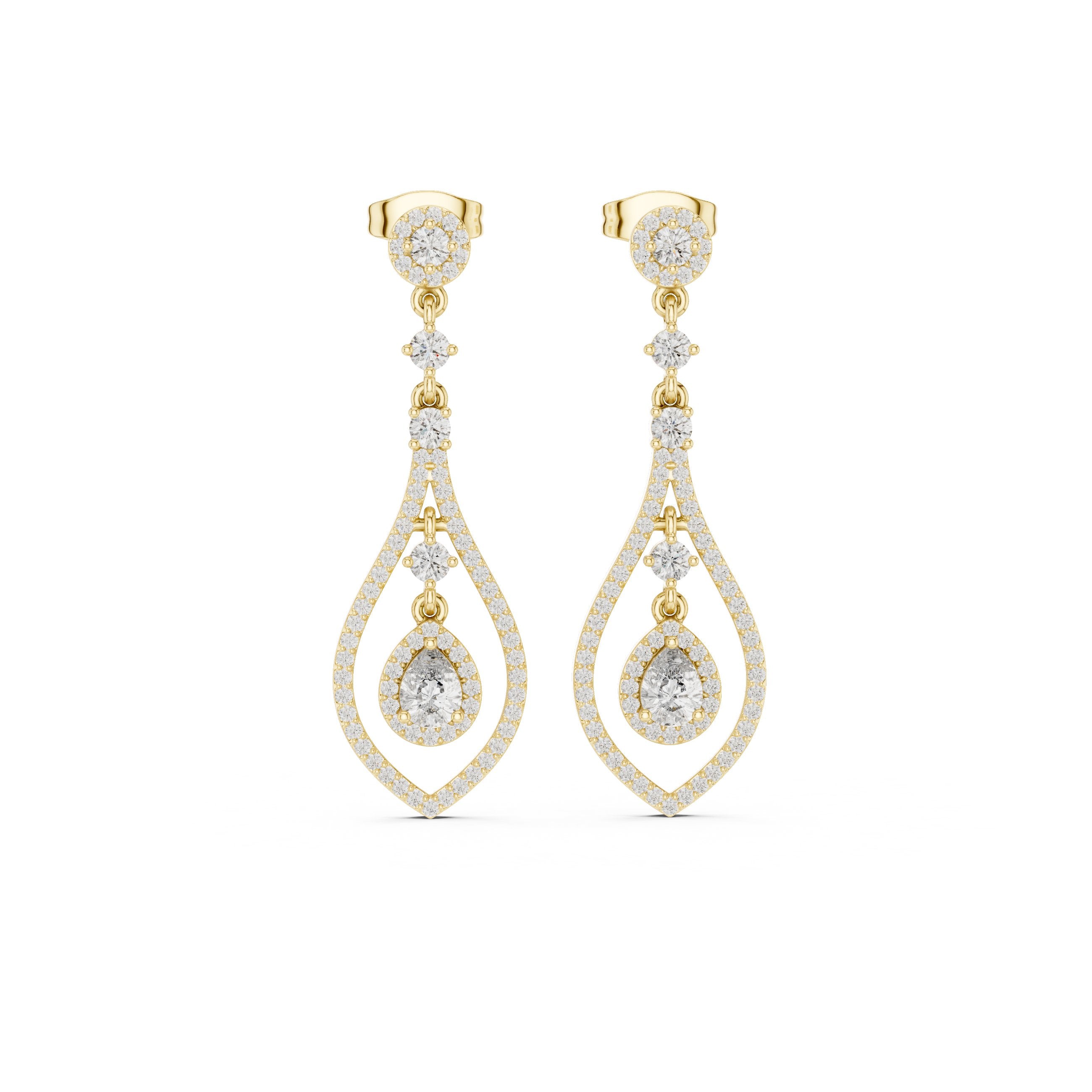 حلقان متدلية مرصعة بالألماس على شكل دمعة in Yellow Gold - VYKA Diamonds