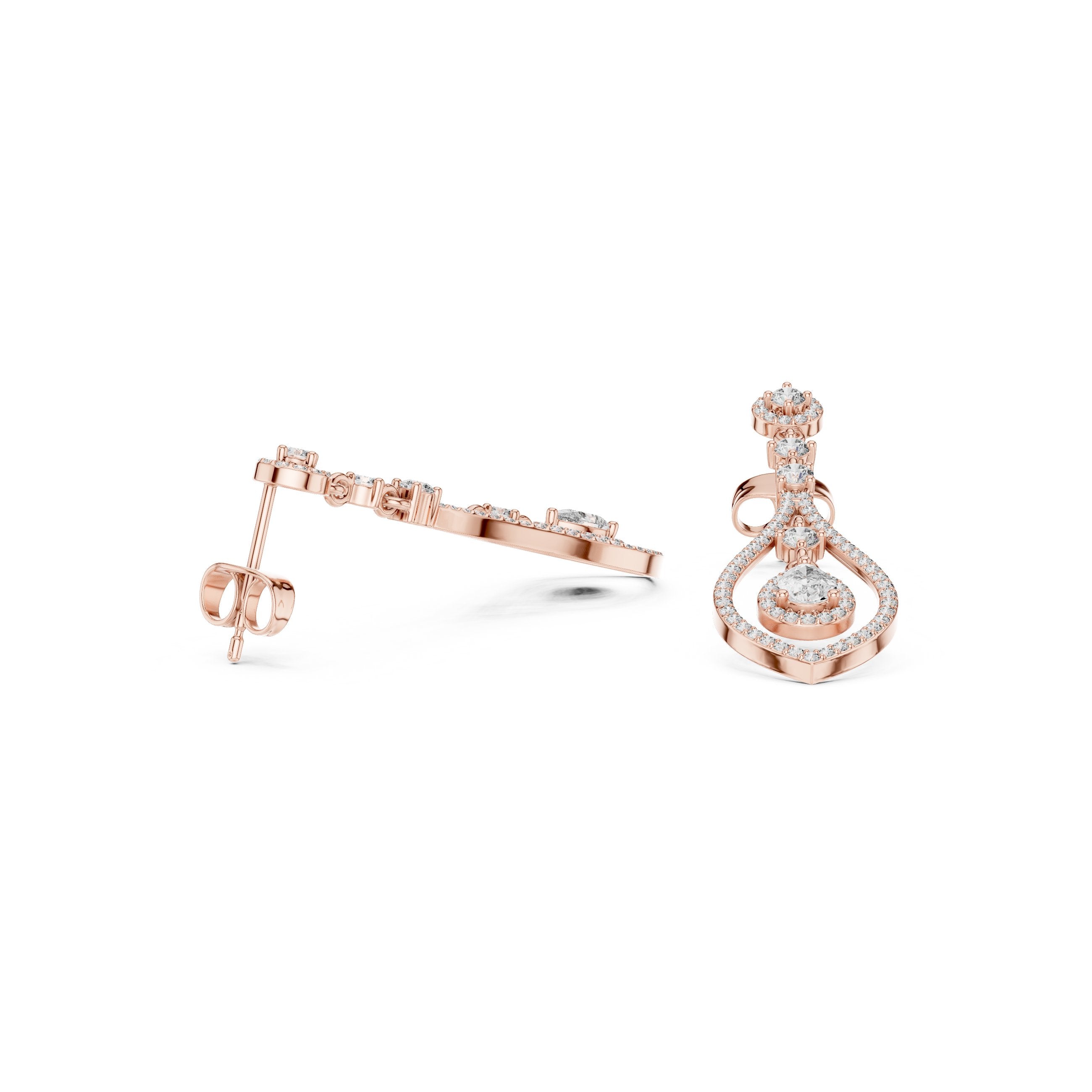 حلقان متدلية مرصعة بالألماس على شكل دمعة in Rose Gold - VYKA Diamonds