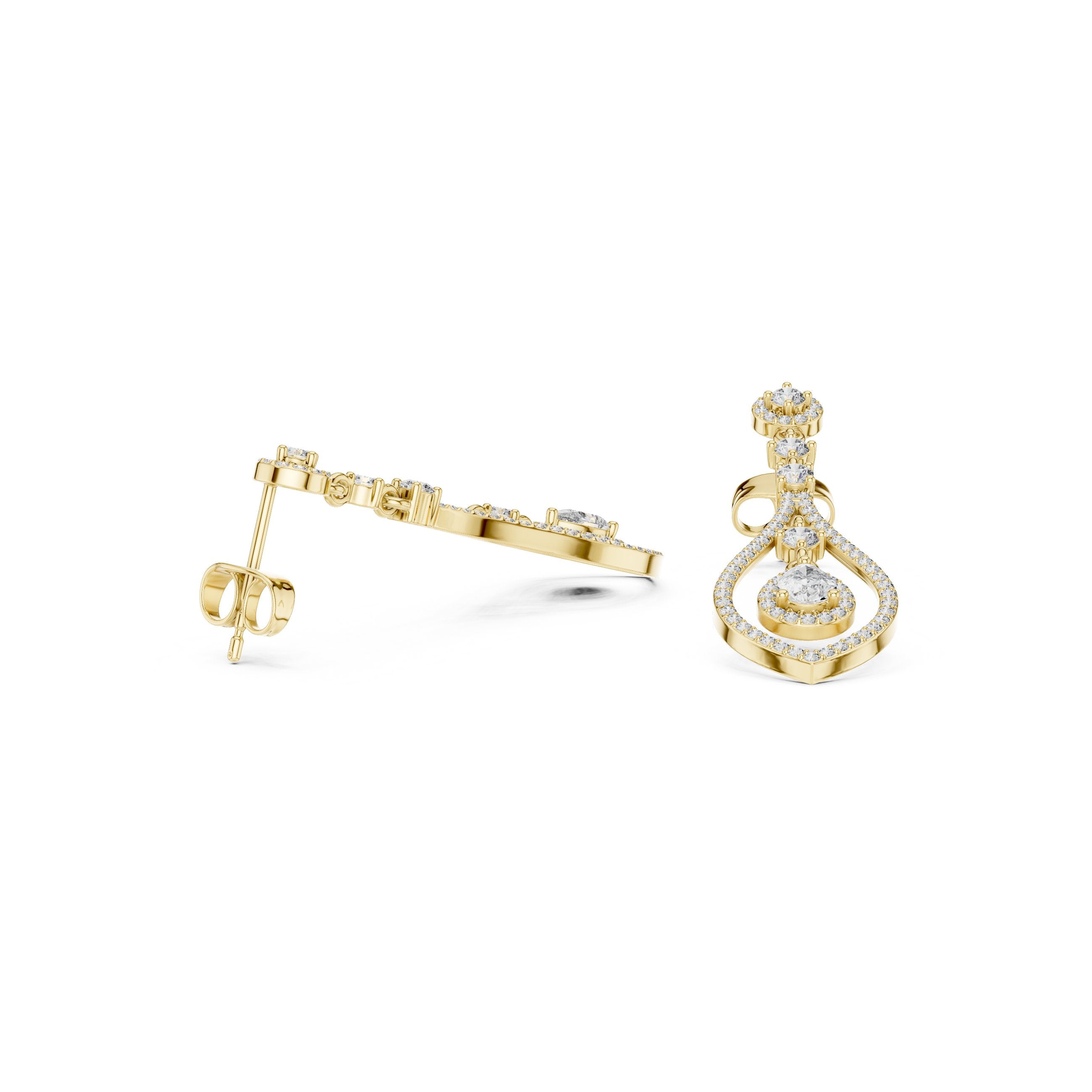 حلقان متدلية مرصعة بالألماس على شكل دمعة in Yellow Gold - VYKA Diamonds