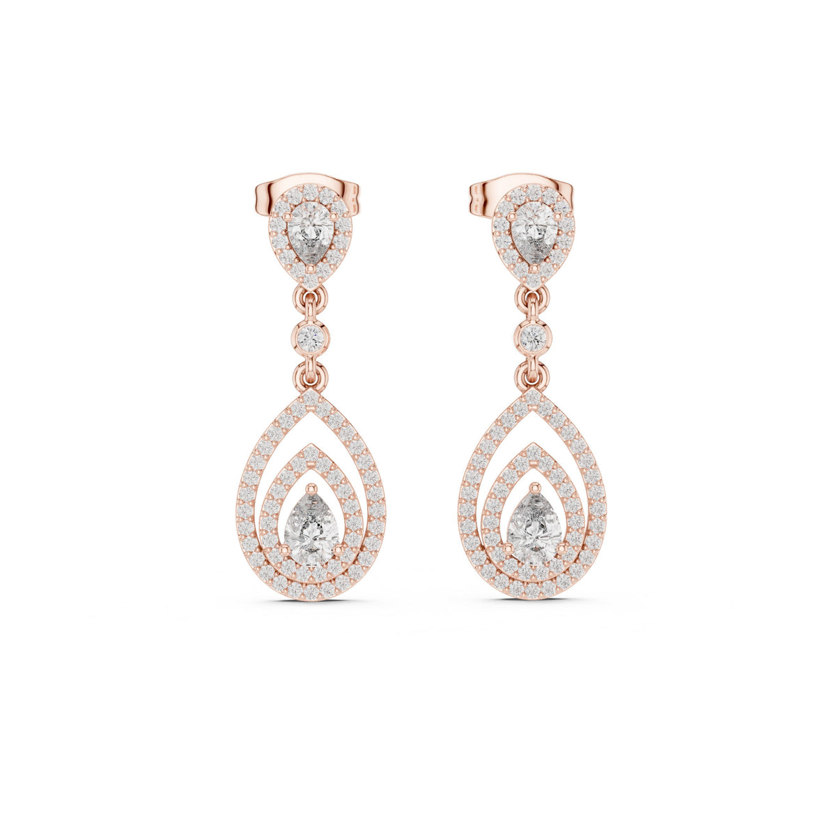 Layered Halo Diamond Drop Earrings