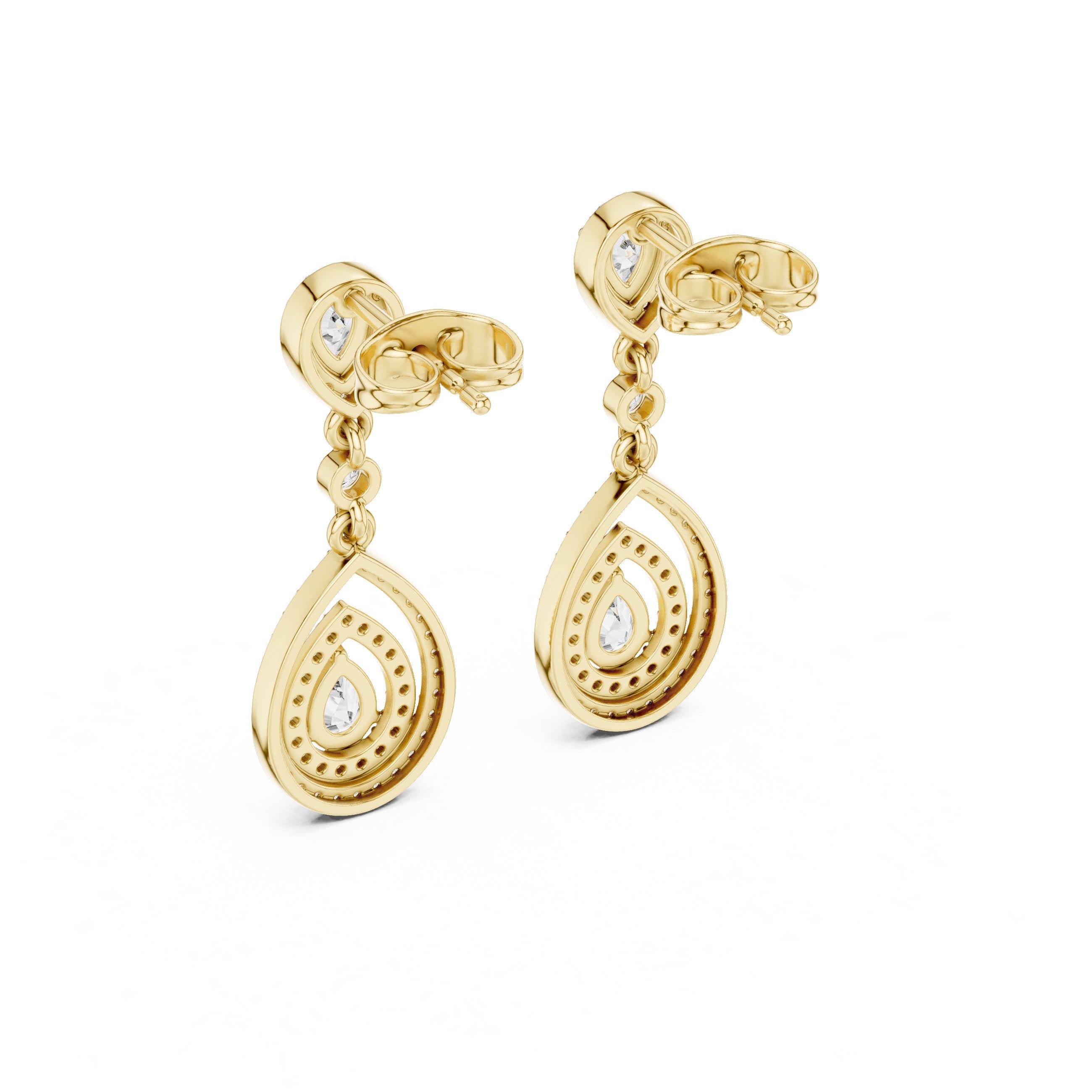 Layered Halo Diamond Drop Earrings in Yellow Gold - VYKA Diamonds