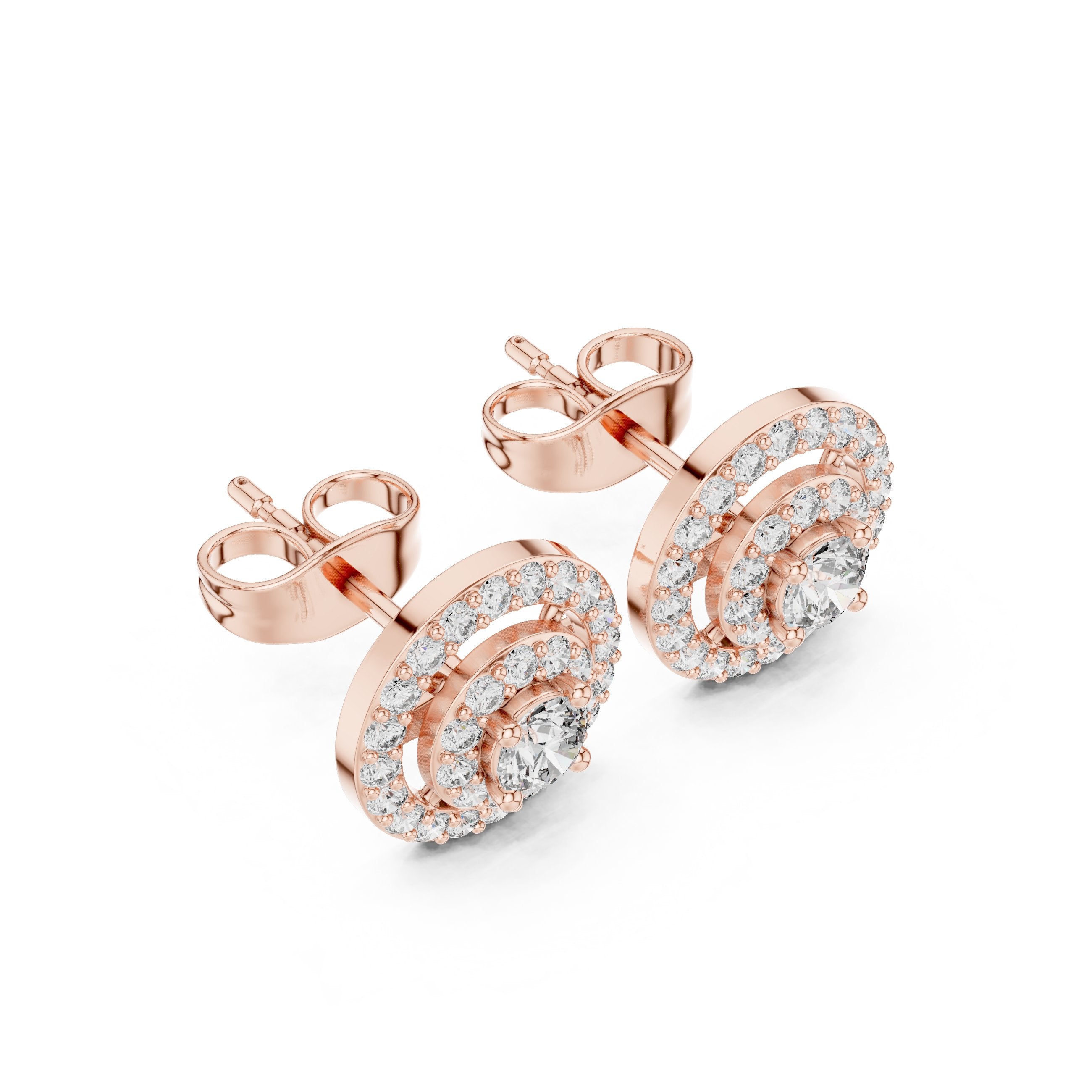 حلقان ألماس مستديرة بتصميم هالو مزدوج in Rose Gold - VYKA Diamonds