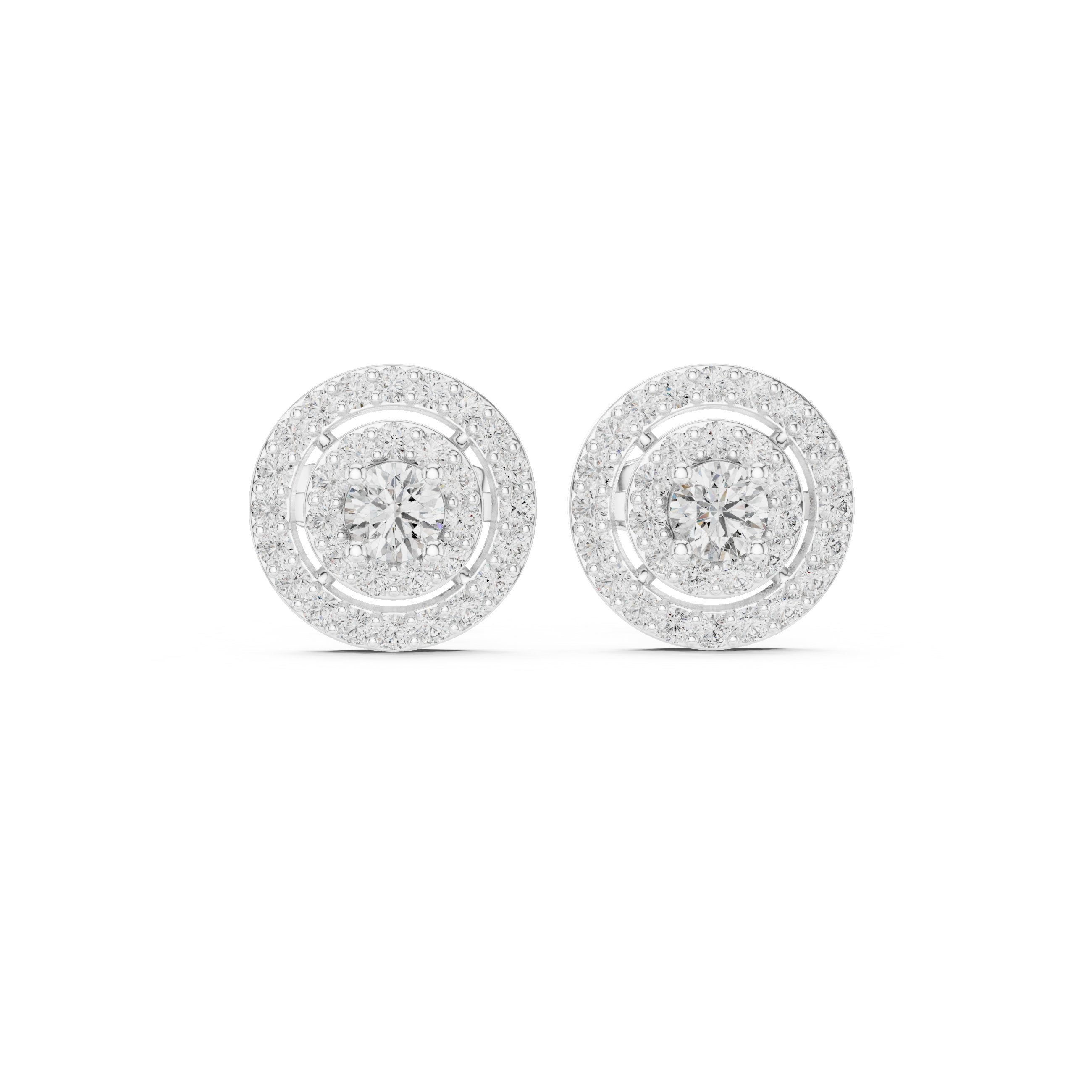 حلقان ألماس مستديرة بتصميم هالو مزدوج in White Gold - VYKA Diamonds
