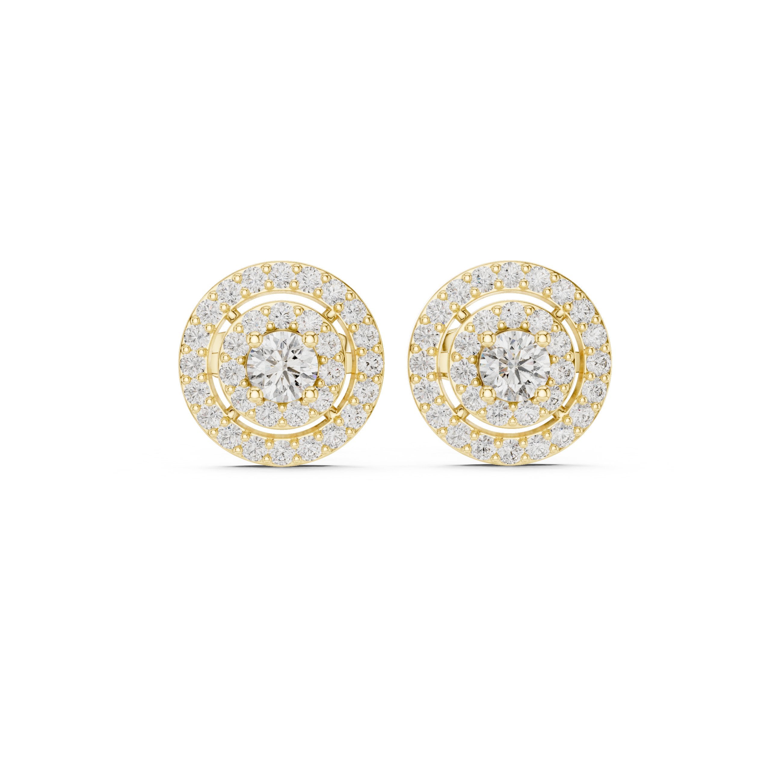 حلقان ألماس مستديرة بتصميم هالو مزدوج in Yellow Gold - VYKA Diamonds