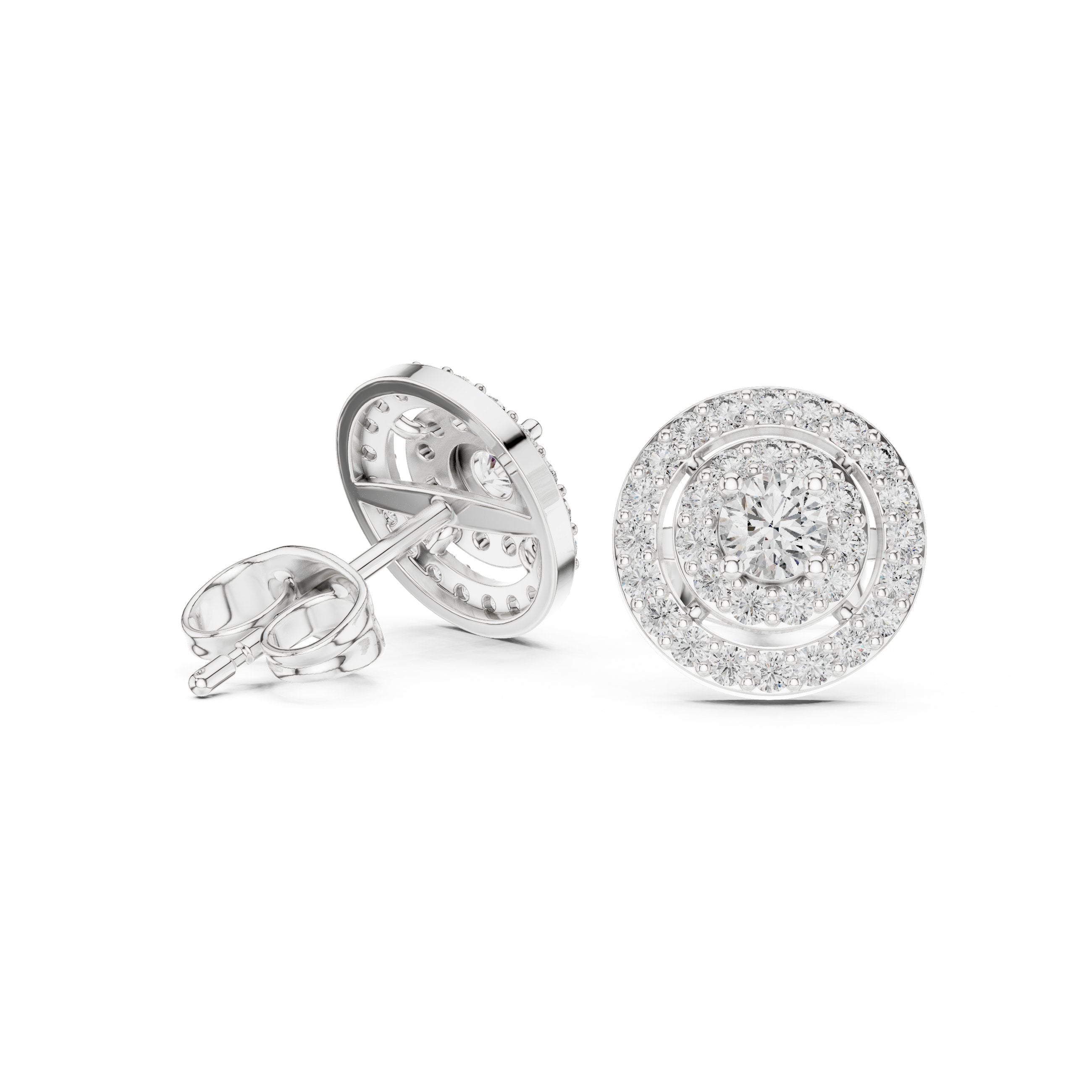 حلقان ألماس مستديرة بتصميم هالو مزدوج in White Gold - VYKA Diamonds
