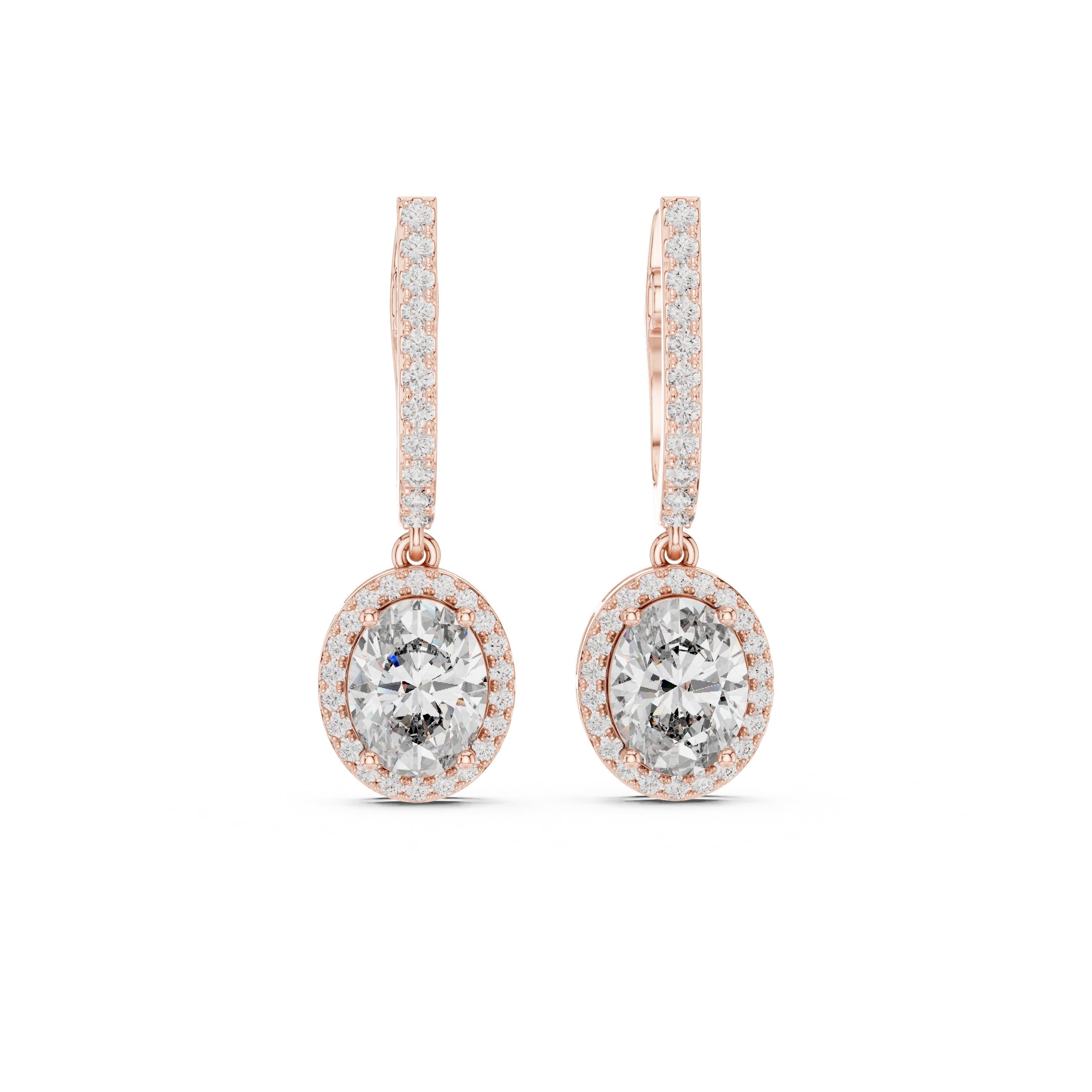 Round Halo Lever-Back Diamond Earrings in Rose Gold - VYKA Diamonds