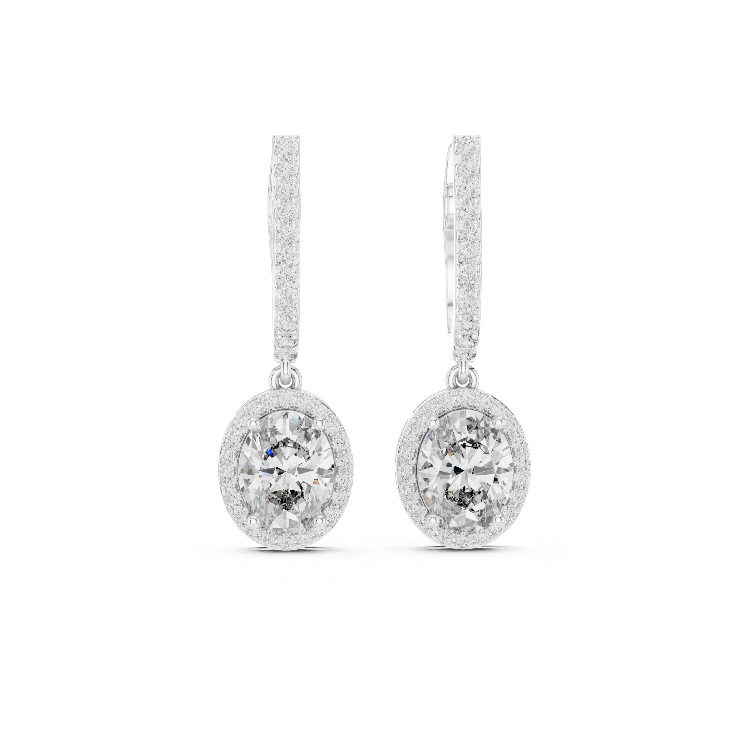 Round Halo Lever-Back Diamond Earrings in White Gold - VYKA Diamonds