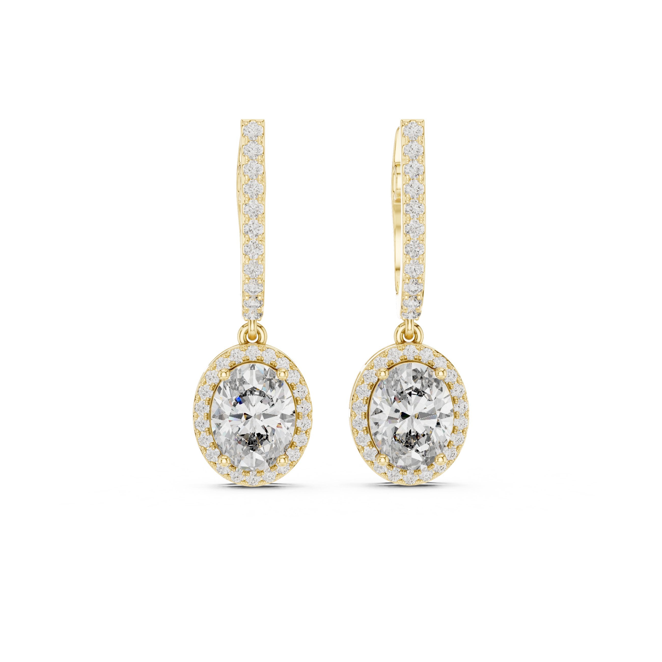 Round Halo Lever-Back Diamond Earrings in Yellow Gold - VYKA Diamonds