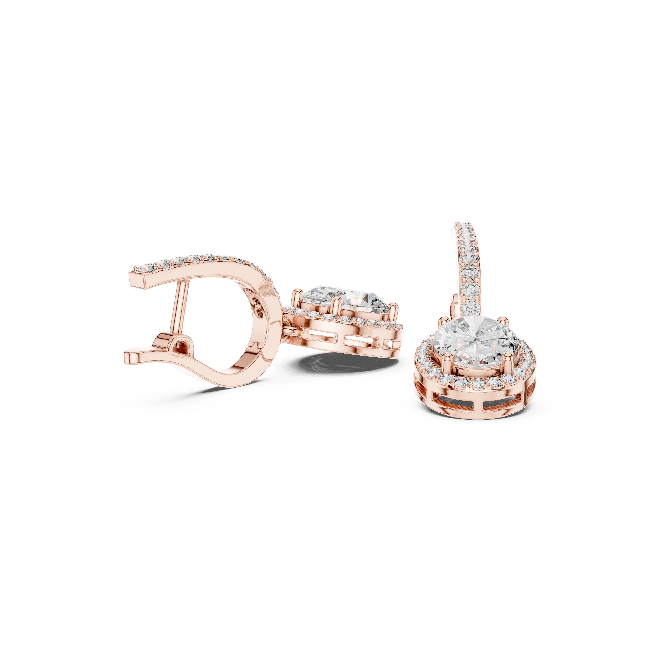 Round Halo Lever-Back Diamond Earrings in Rose Gold - VYKA Diamonds