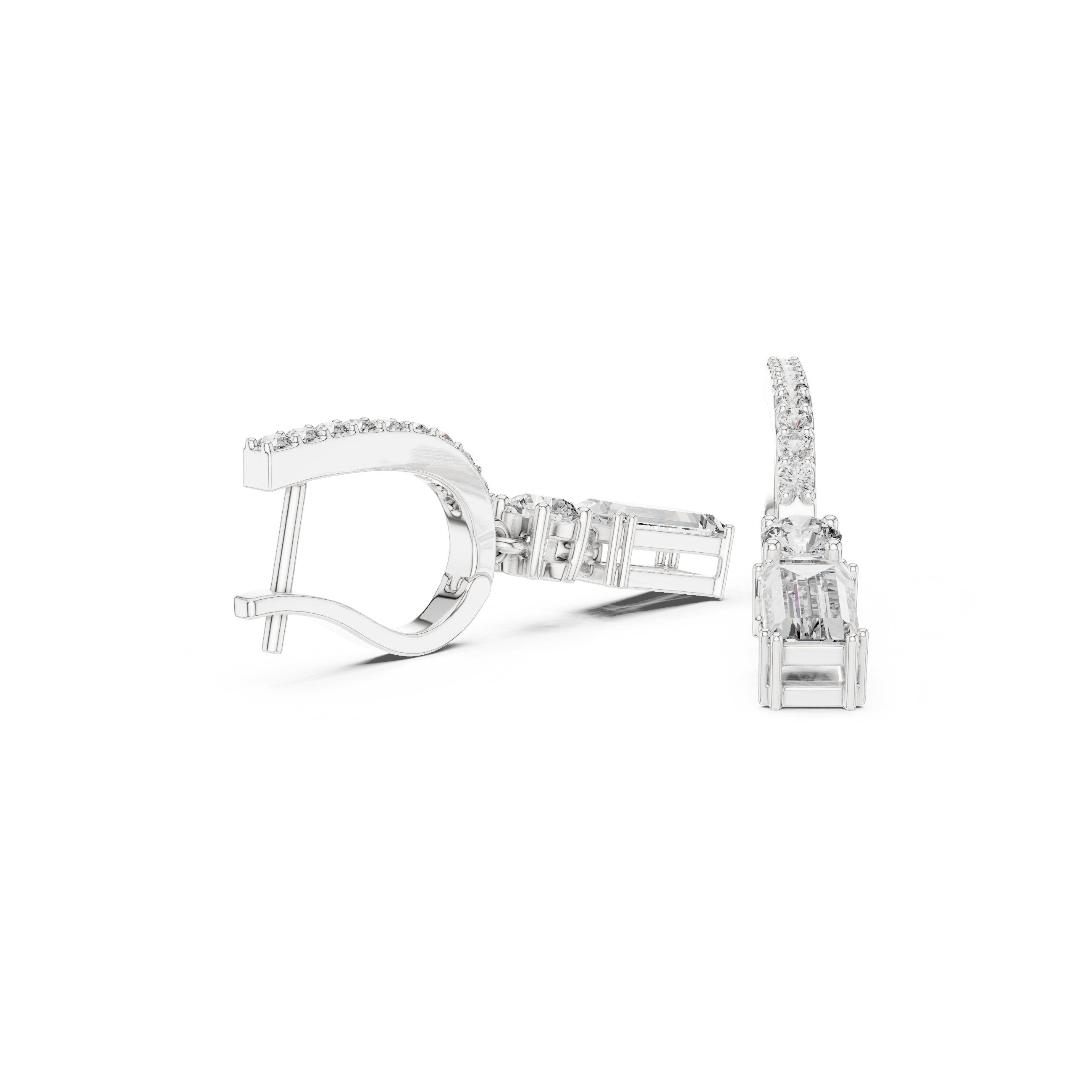 Emerald Cut Huggie Drop Earrings in White Gold - VYKA Diamonds
