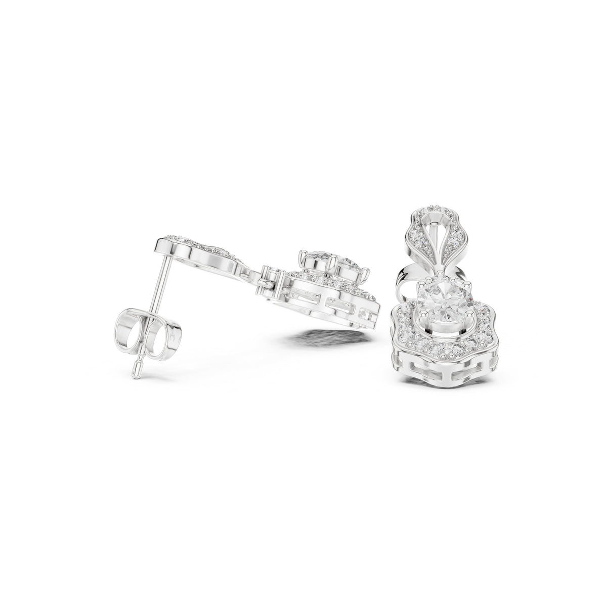 Twisted Bail Round Halo Drop Earrings
