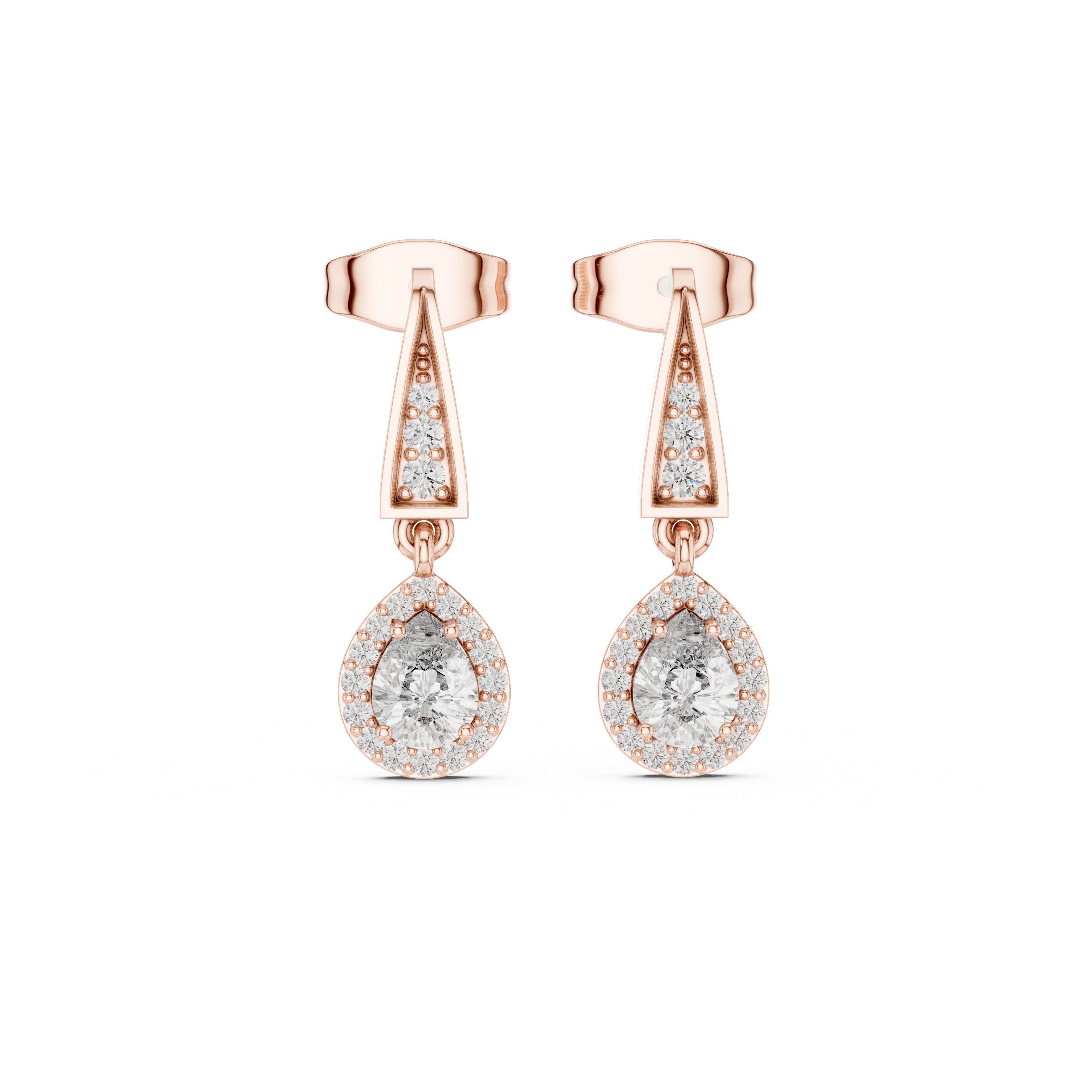 Angular Bail Round Halo Drop Earrings in Rose Gold - VYKA Diamonds