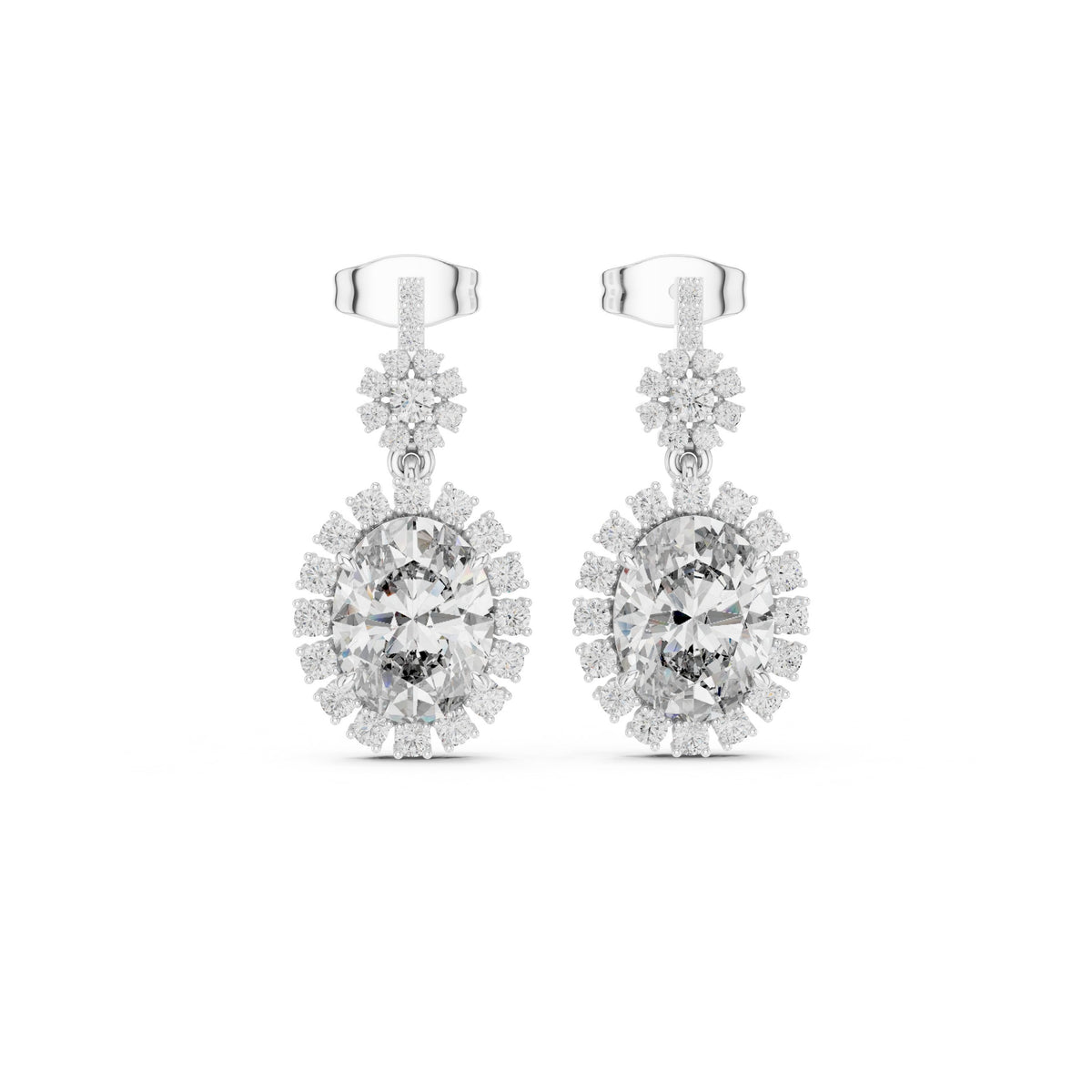 Double Halo Oval Diamond Drop Earrings