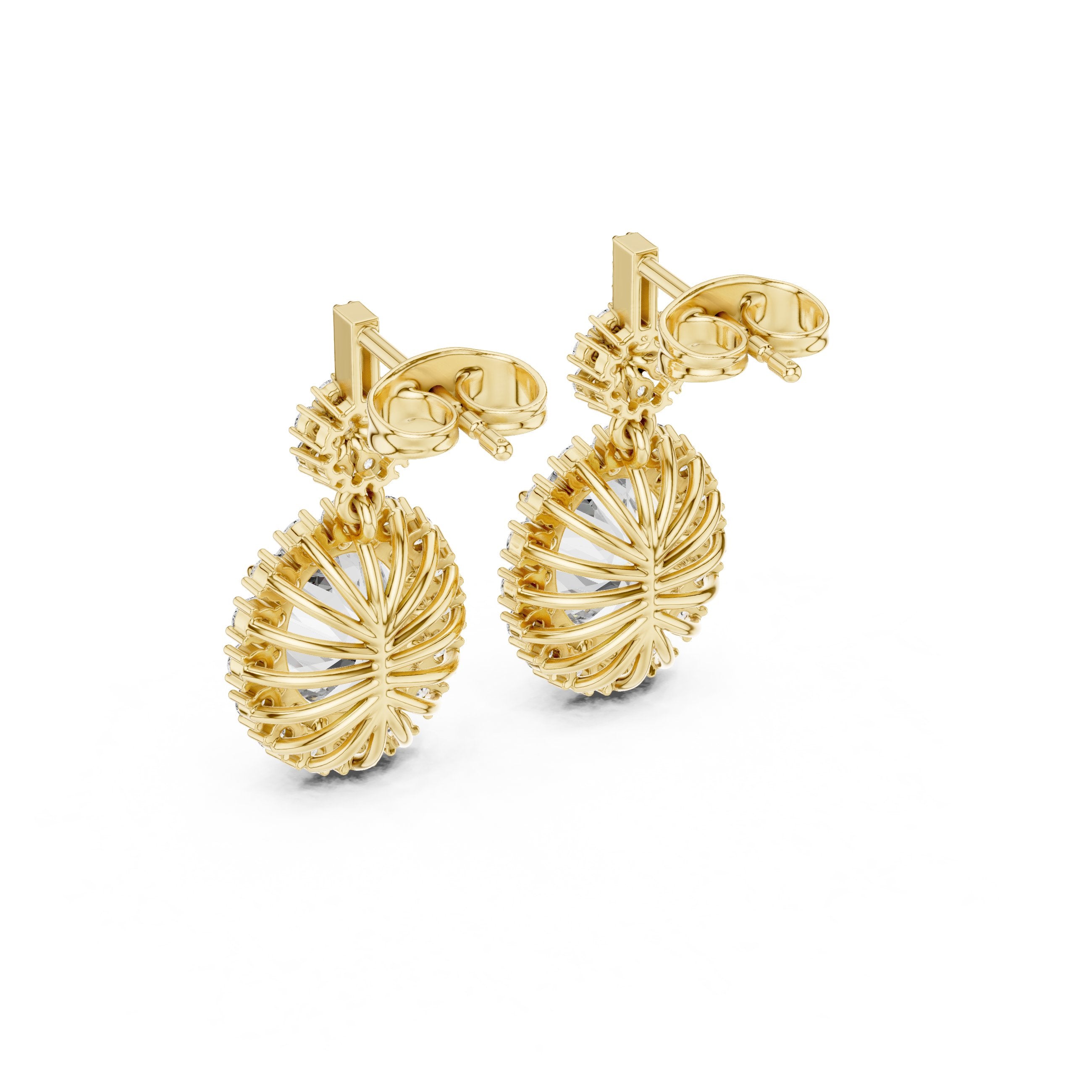 Double Halo Oval Diamond Drop Earrings in Yellow Gold - VYKA Diamonds