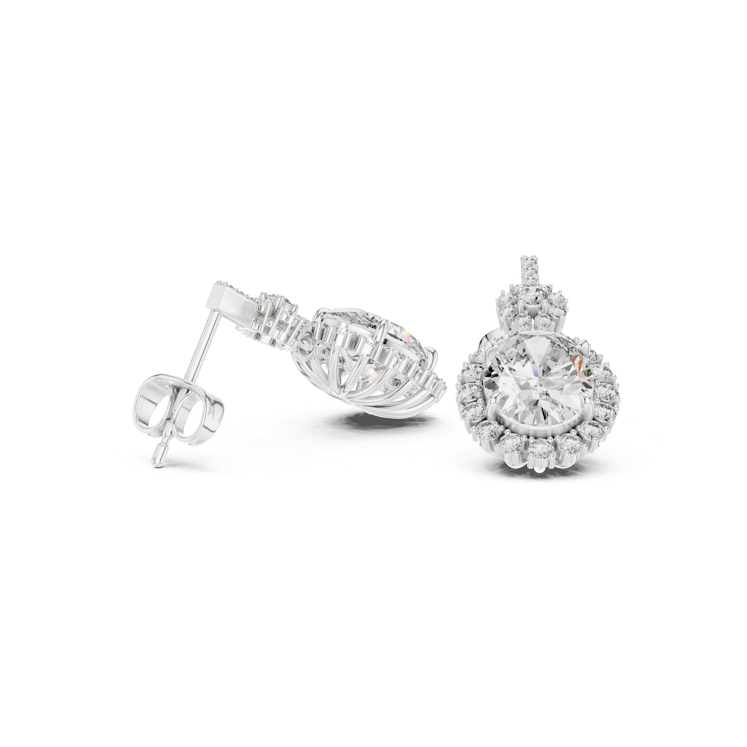 Double Halo Oval Diamond Drop Earrings in White Gold - VYKA Diamonds