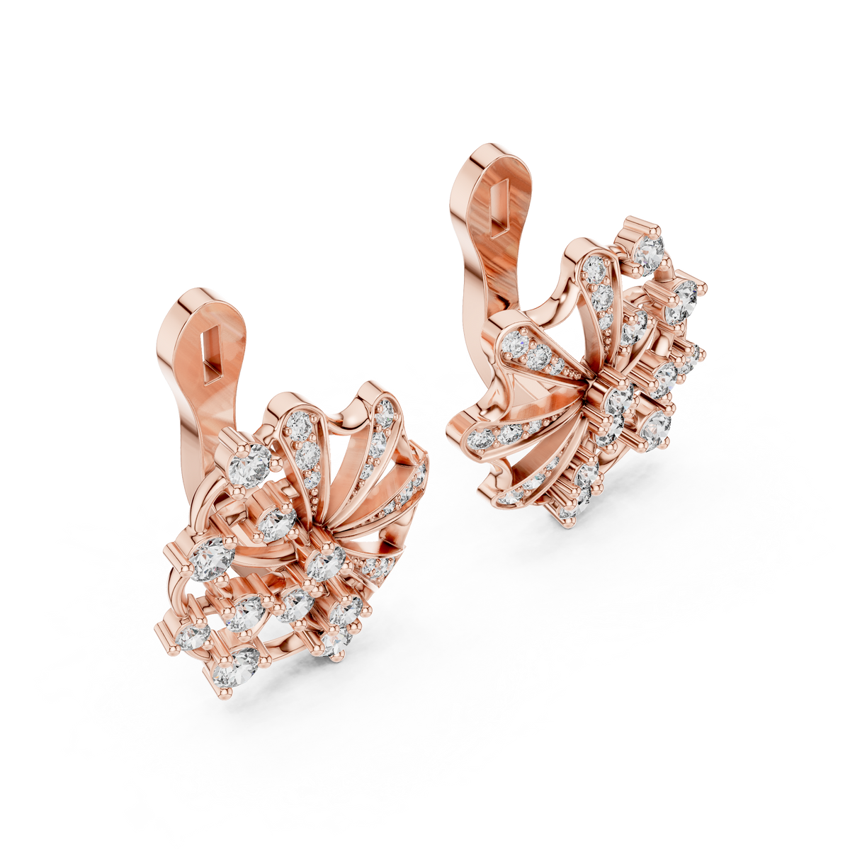 Fan Burst Diamond Earrings in Rose Gold - VYKA Diamonds