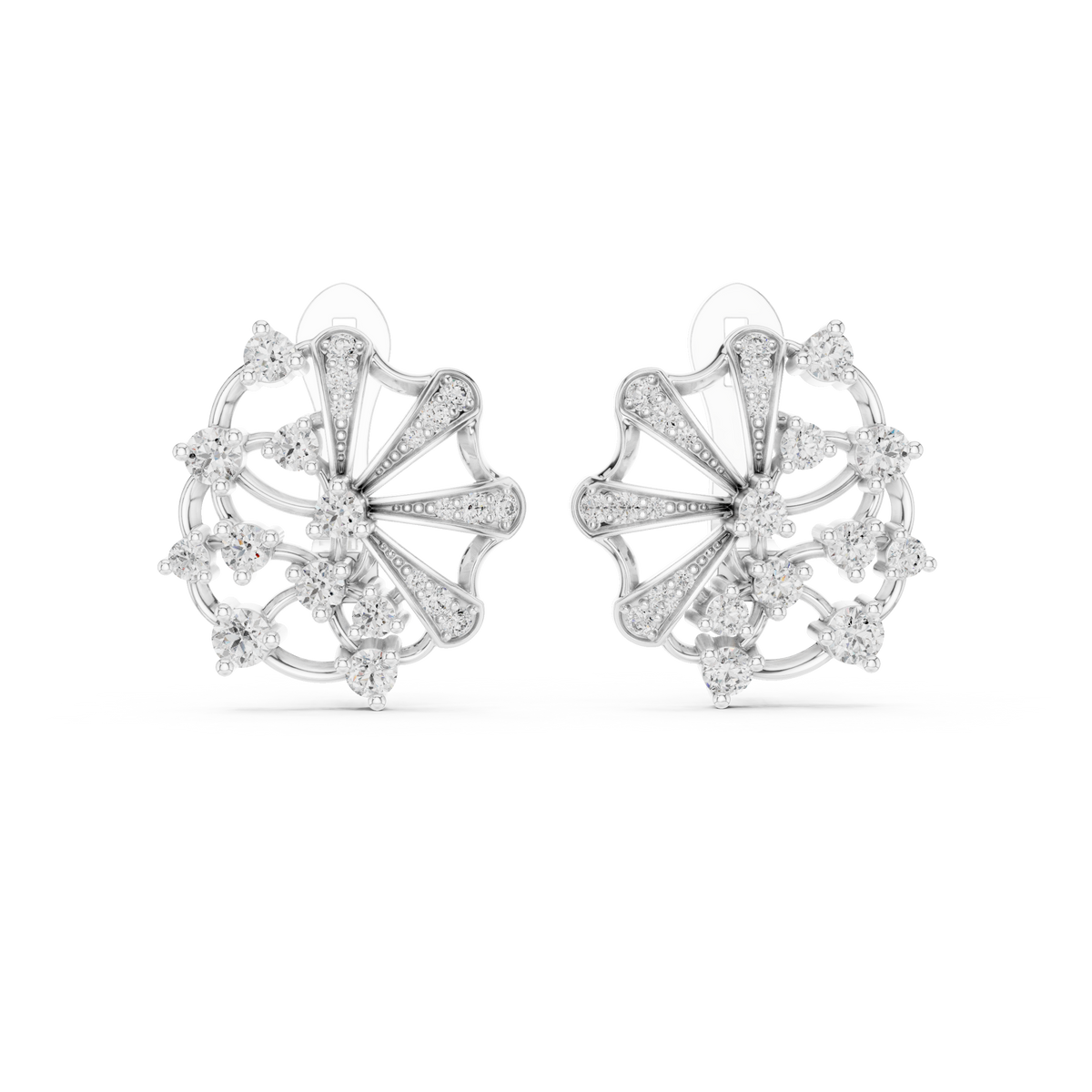 Fan Burst Diamond Earrings in White Gold - VYKA Diamonds