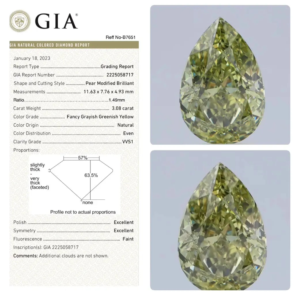 3.08ct Pear Natural Diamond (Colour Fancy Yellow, Clarity VVS1, GIA Certified)