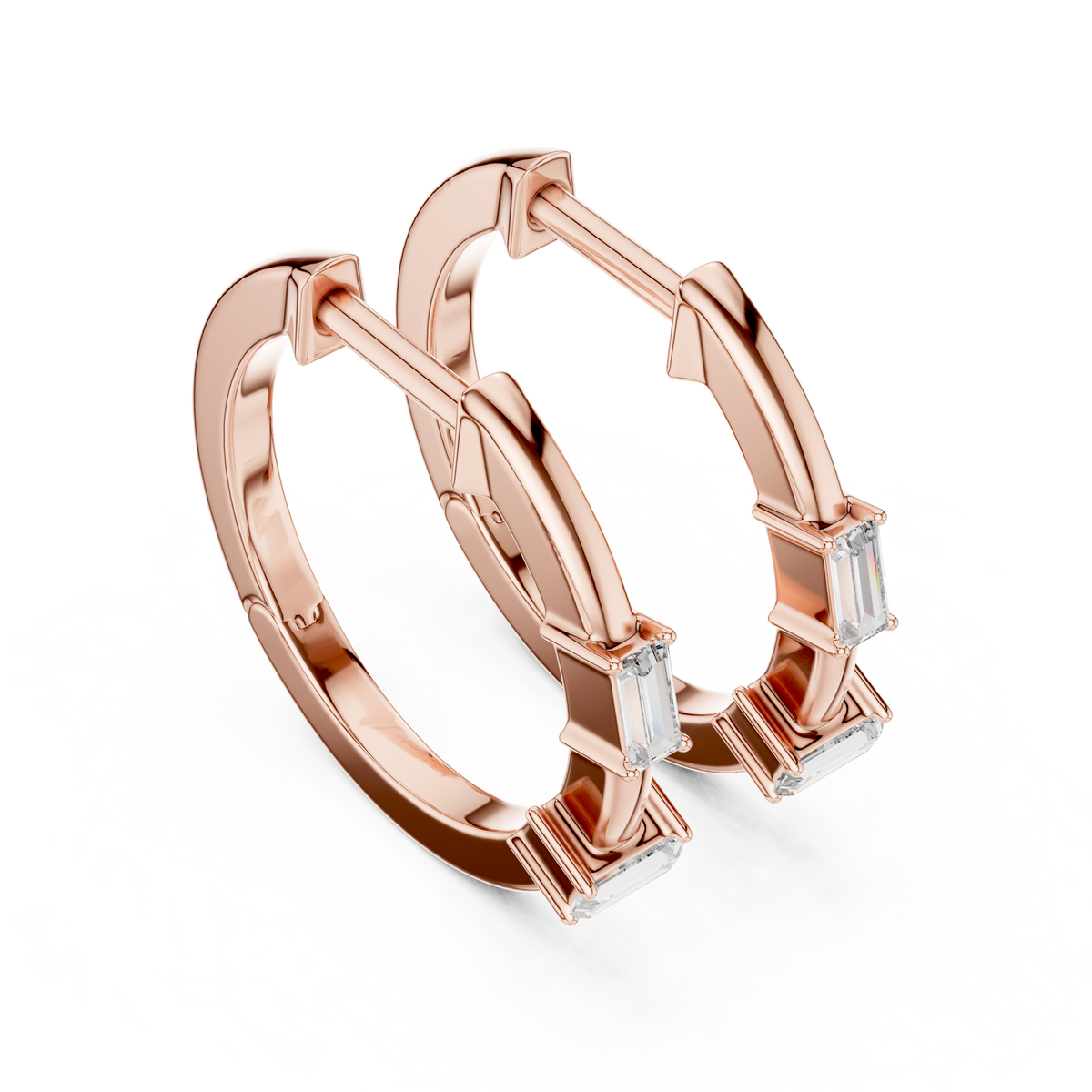 Baguette Diamond Huggie Earrings in Rose Gold - VYKA Diamonds