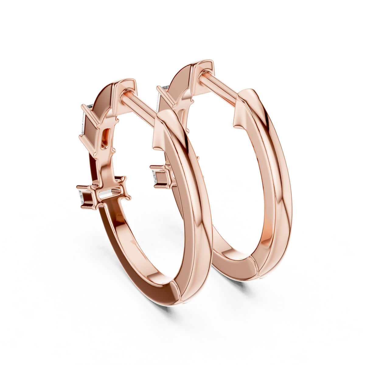 Baguette Diamond Huggie Earrings in Rose Gold - VYKA Diamonds