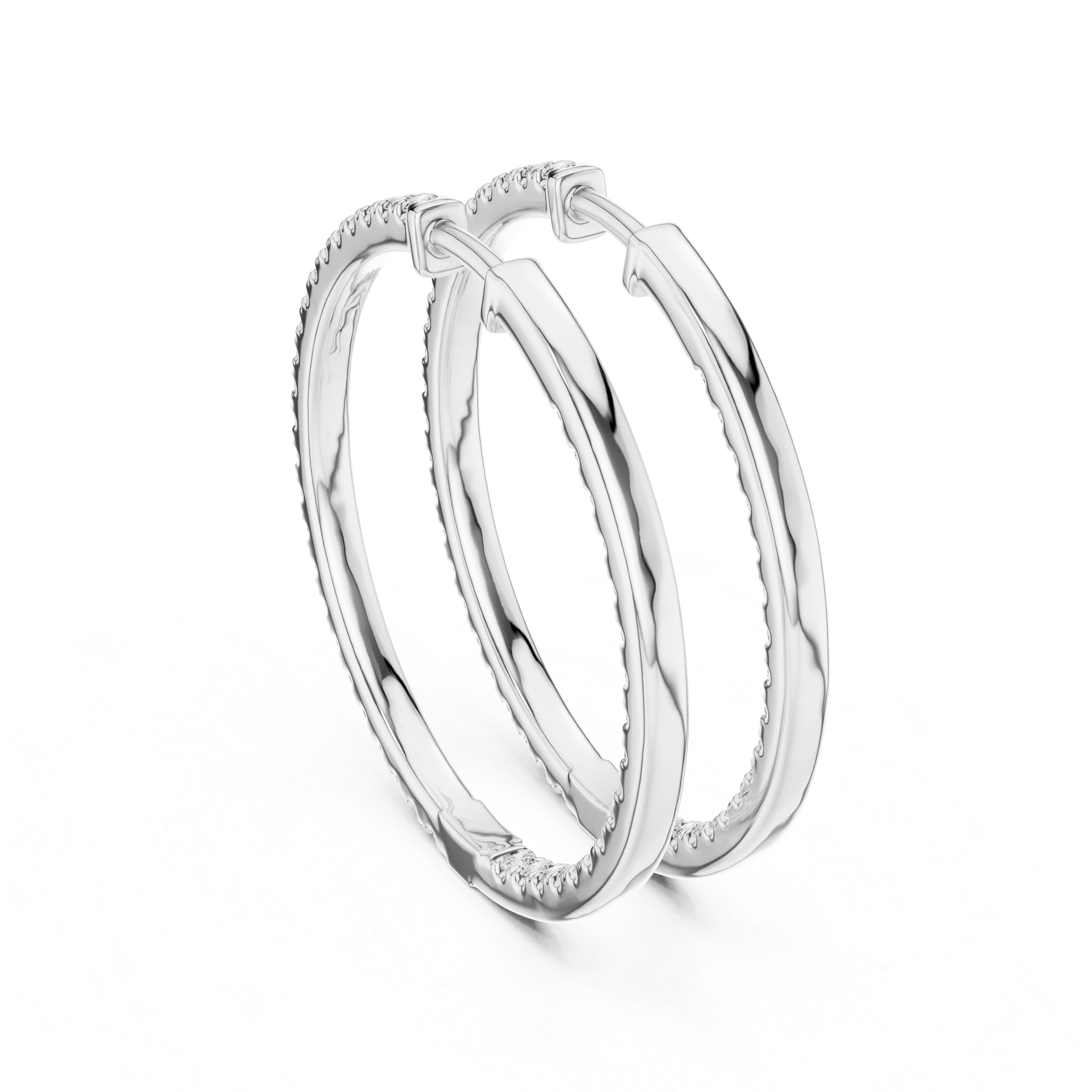 Inside-Out Pave Diamond Hoop Earrings in White Gold - VYKA Diamonds