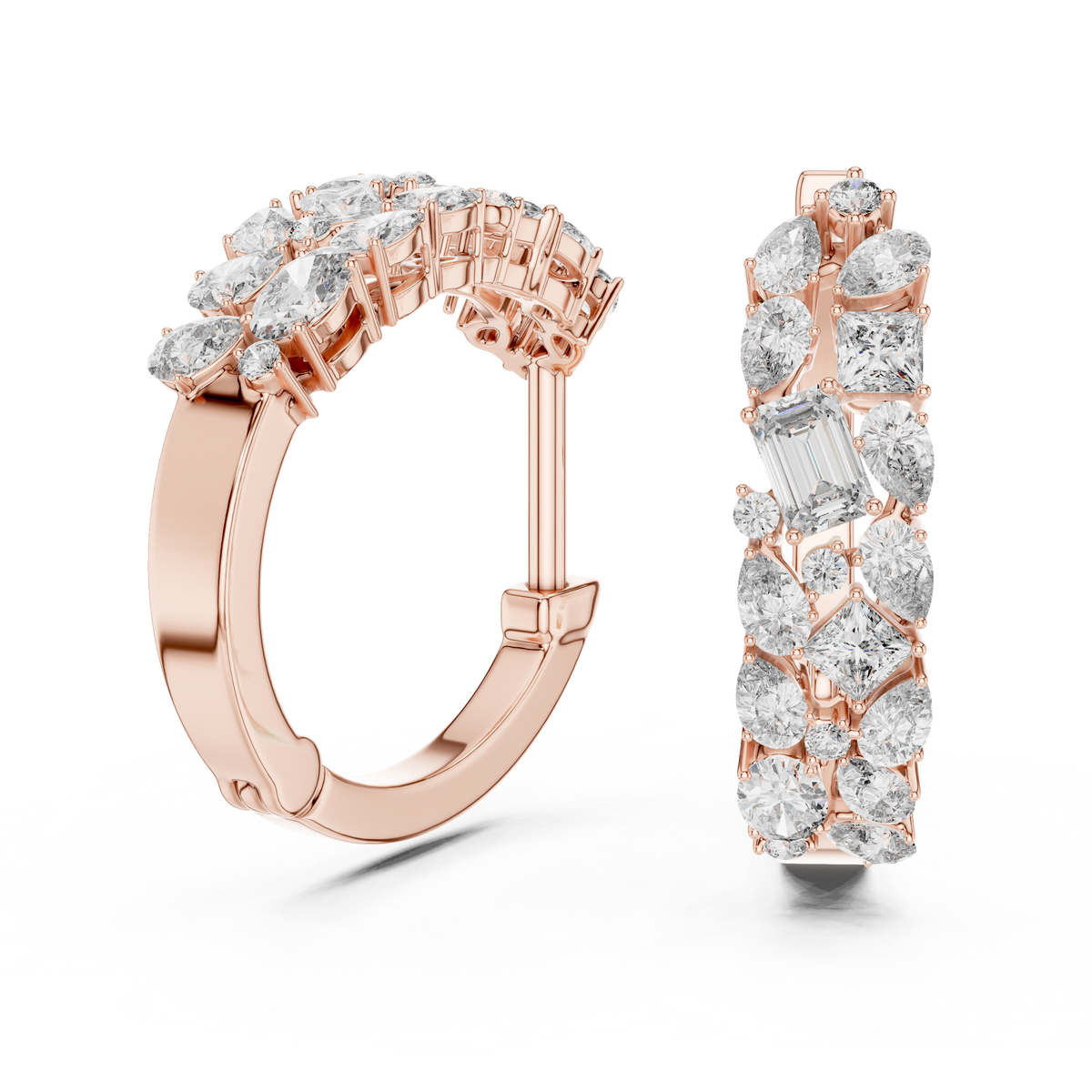 Mixed Cut Diamond Hoop Earrings