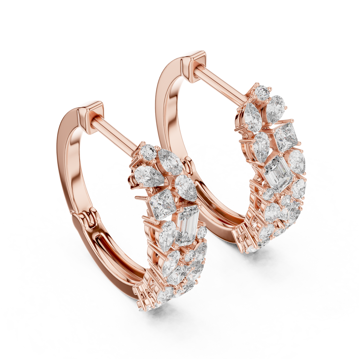 أقراط حلقية بألماس متنوع القطع in Rose Gold - VYKA Diamonds
