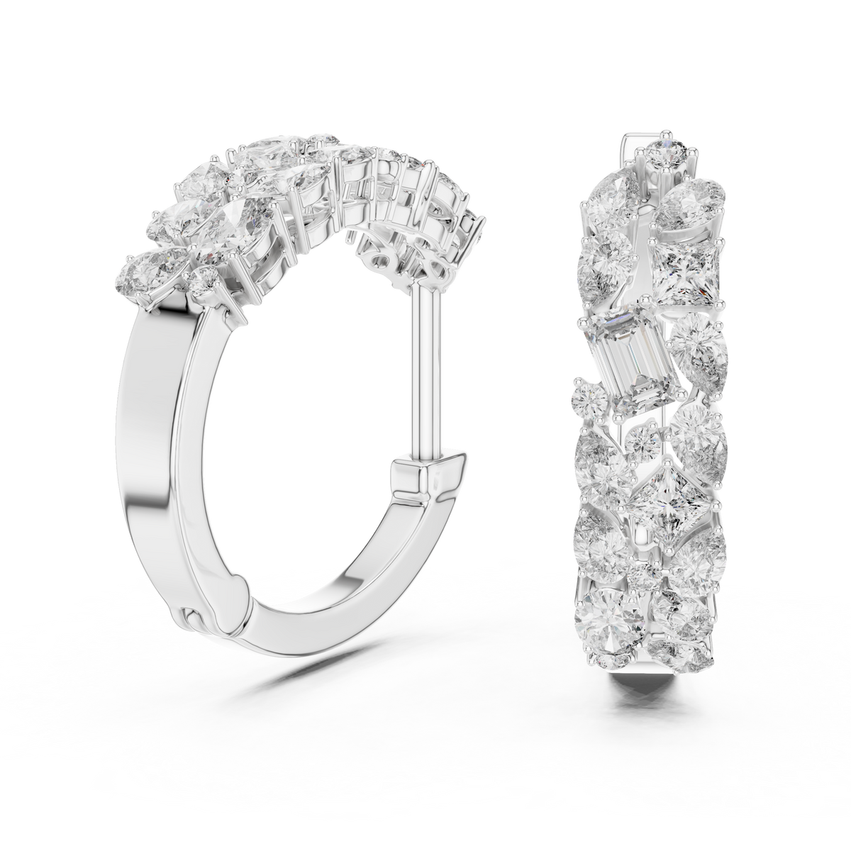 Mixed Cut Diamond Hoop Earrings