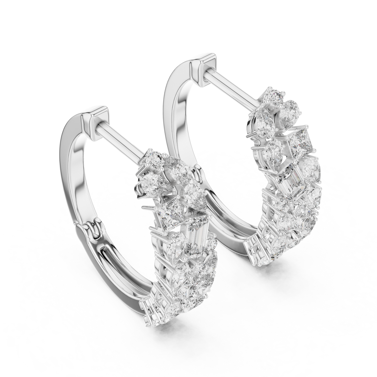 Mixed Cut Diamond Hoop Earrings