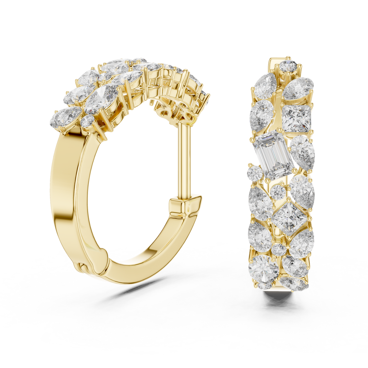 Mixed Cut Diamond Hoop Earrings