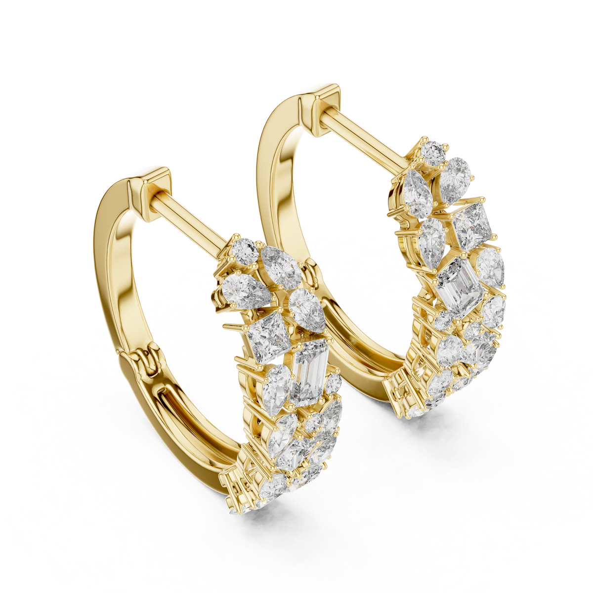 Mixed Cut Diamond Hoop Earrings