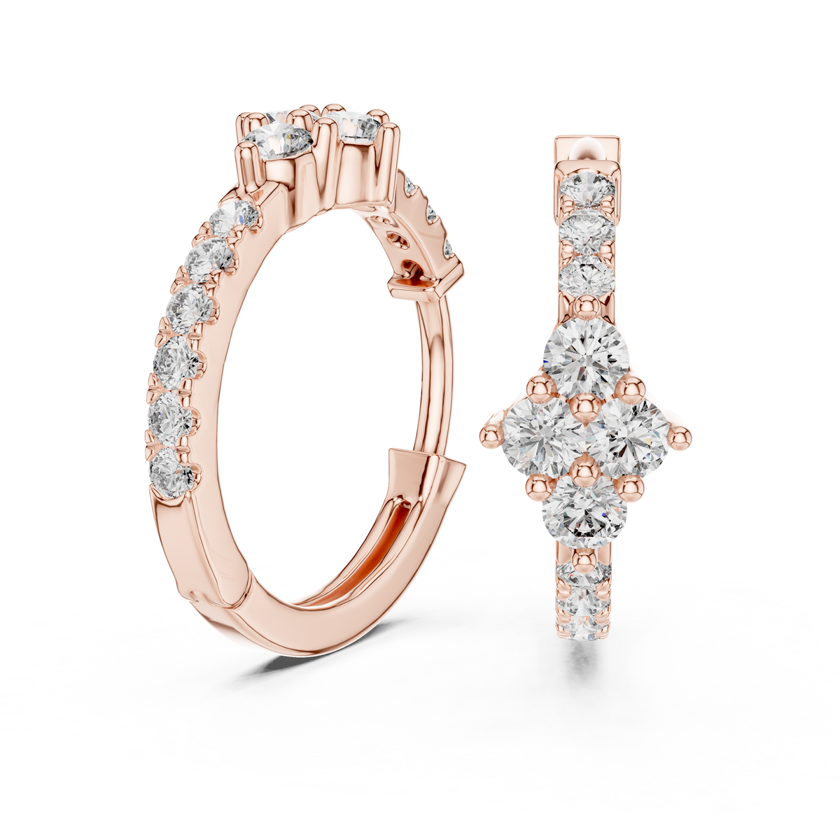 أقراط حلقية صغيرة بتجمّعات ألماس زهرية in Rose Gold - VYKA Diamonds