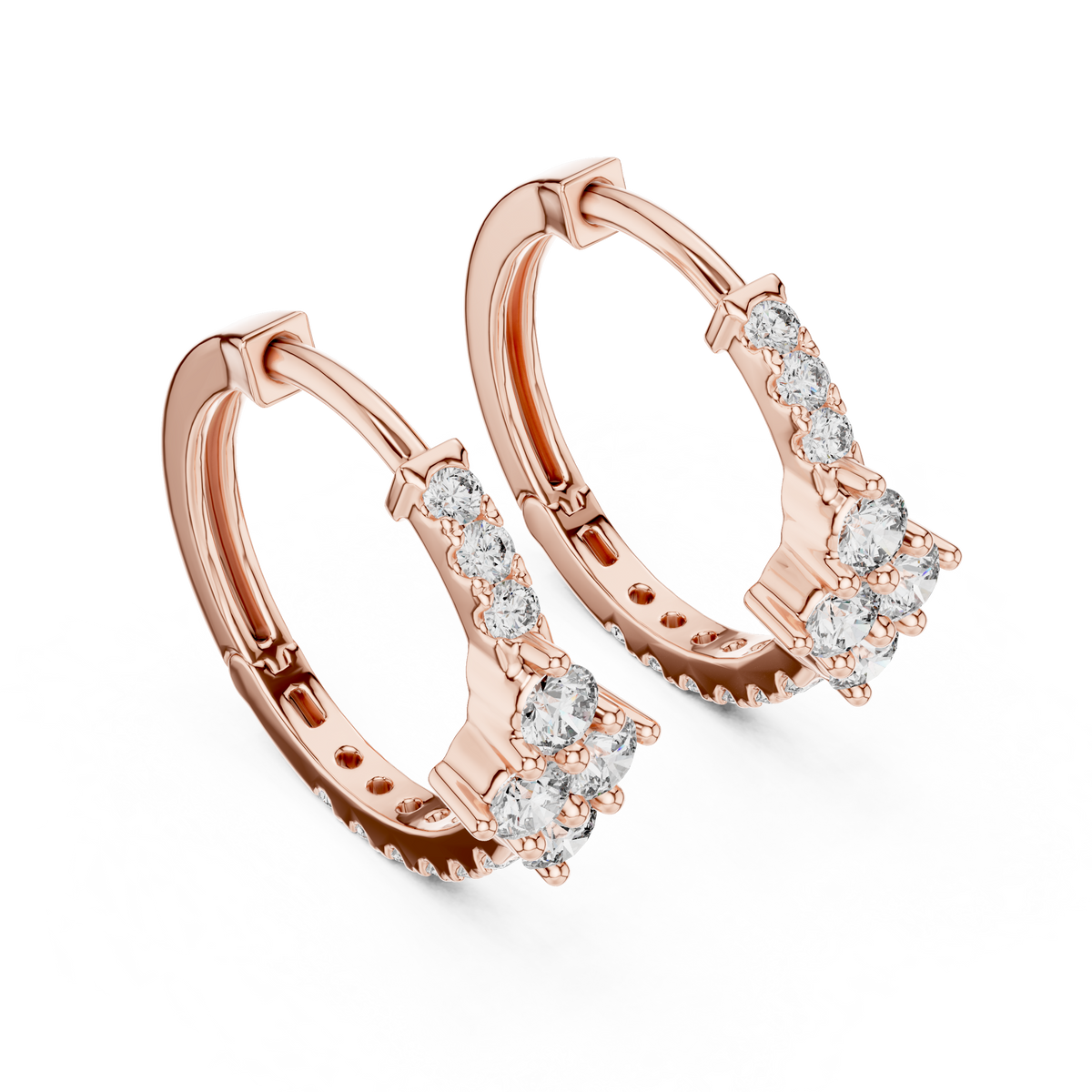 أقراط حلقية صغيرة بتجمّعات ألماس زهرية in Rose Gold - VYKA Diamonds