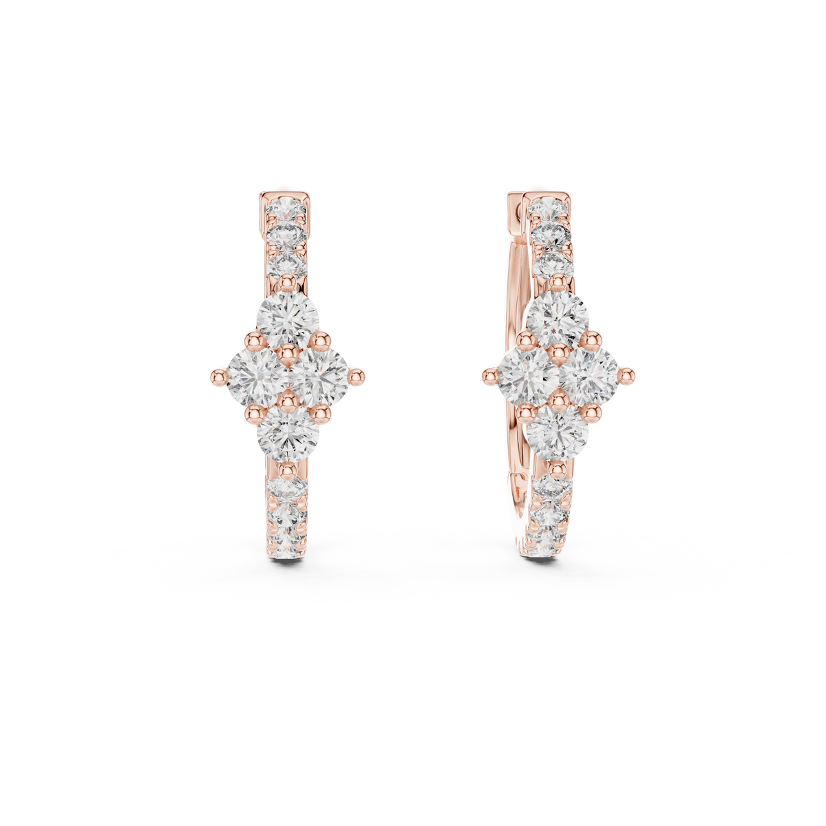 أقراط حلقية صغيرة بتجمّعات ألماس زهرية in Rose Gold - VYKA Diamonds