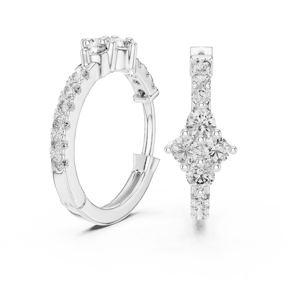 Floral Cluster Diamond Huggie Earrings