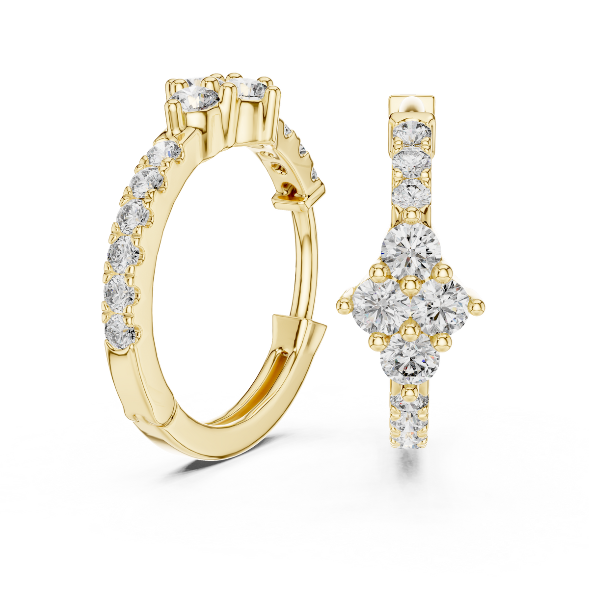 Floral Cluster Diamond Huggie Earrings