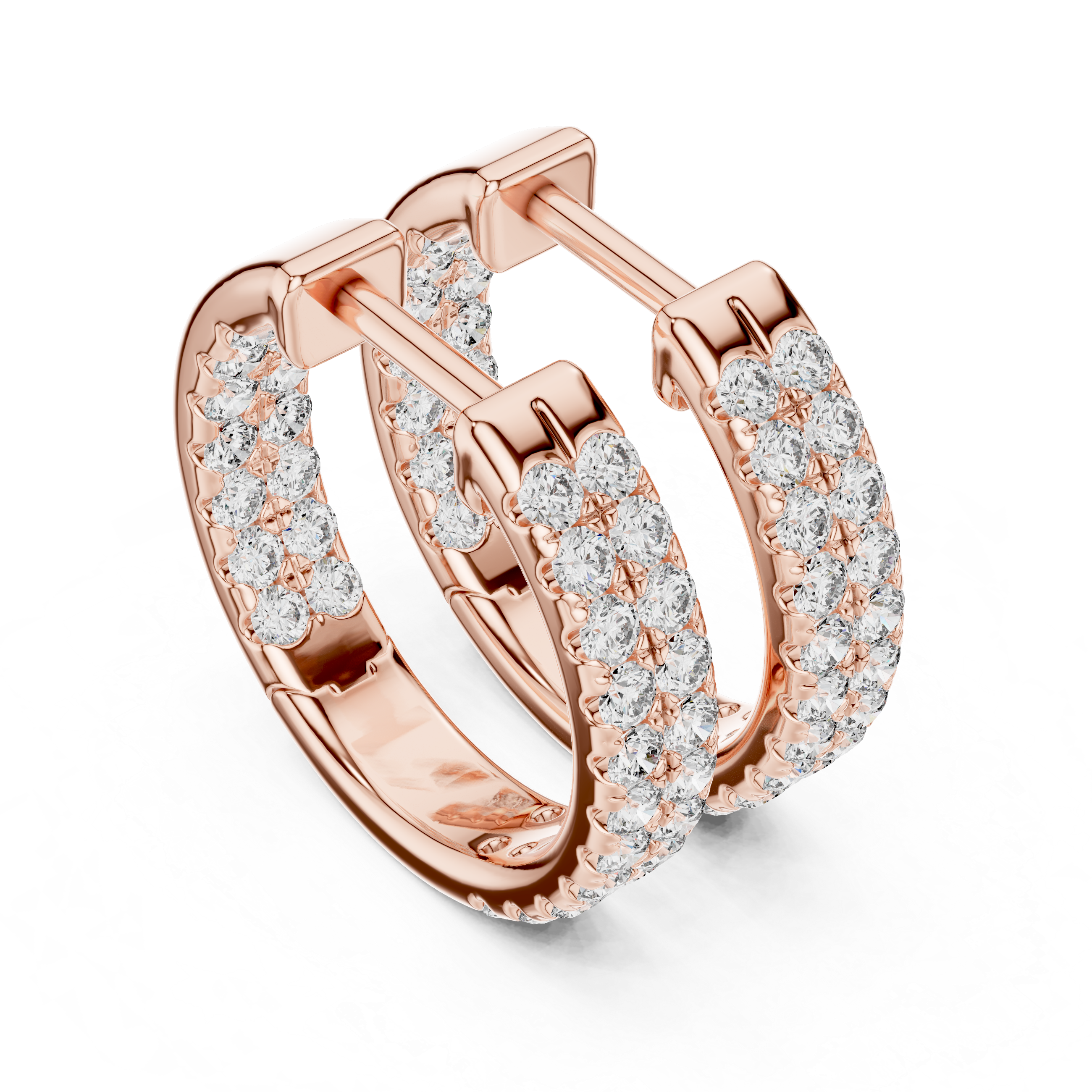 Double Row Diamond Huggie Earrings in Rose Gold - VYKA Diamonds