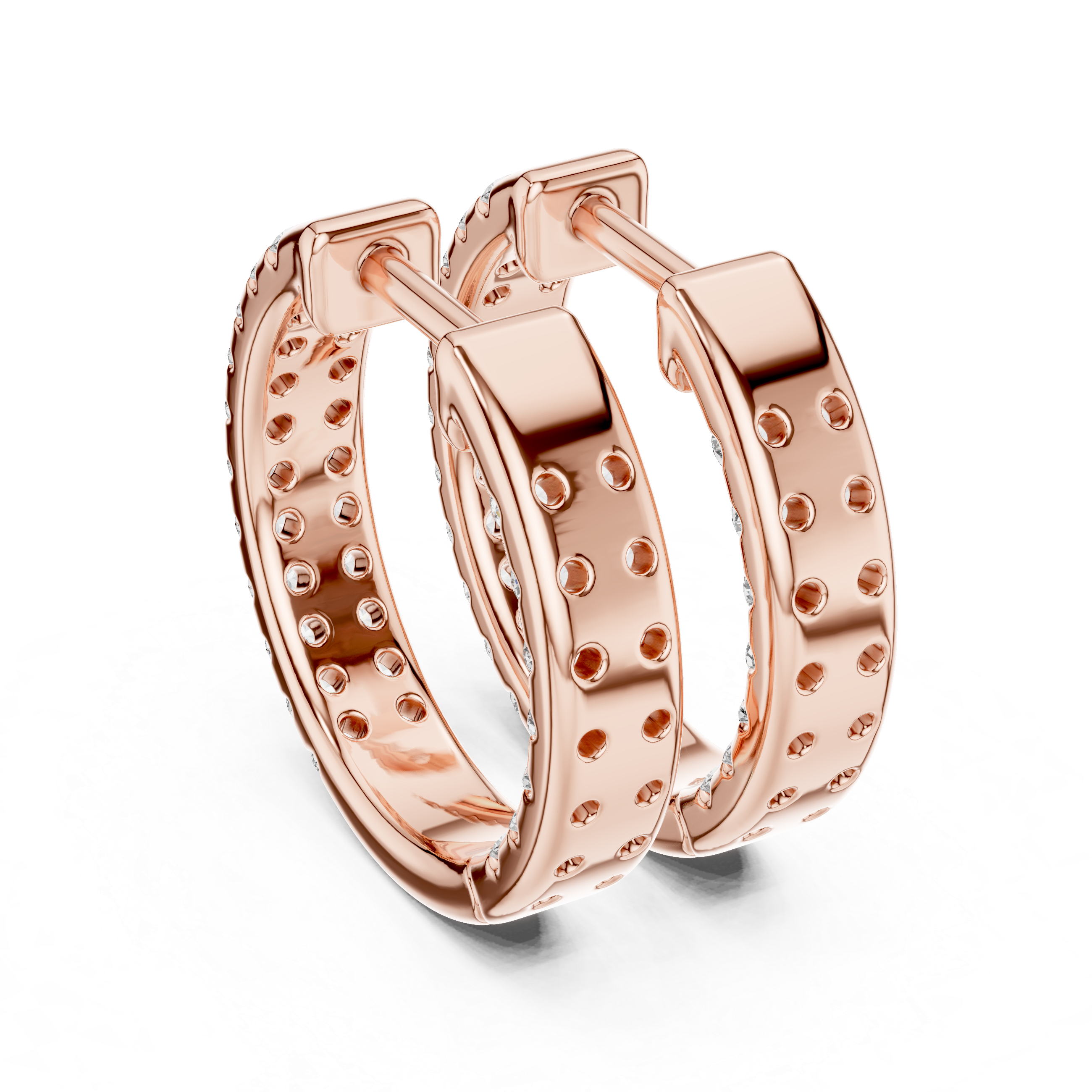 Double Row Diamond Huggie Earrings in Rose Gold - VYKA Diamonds