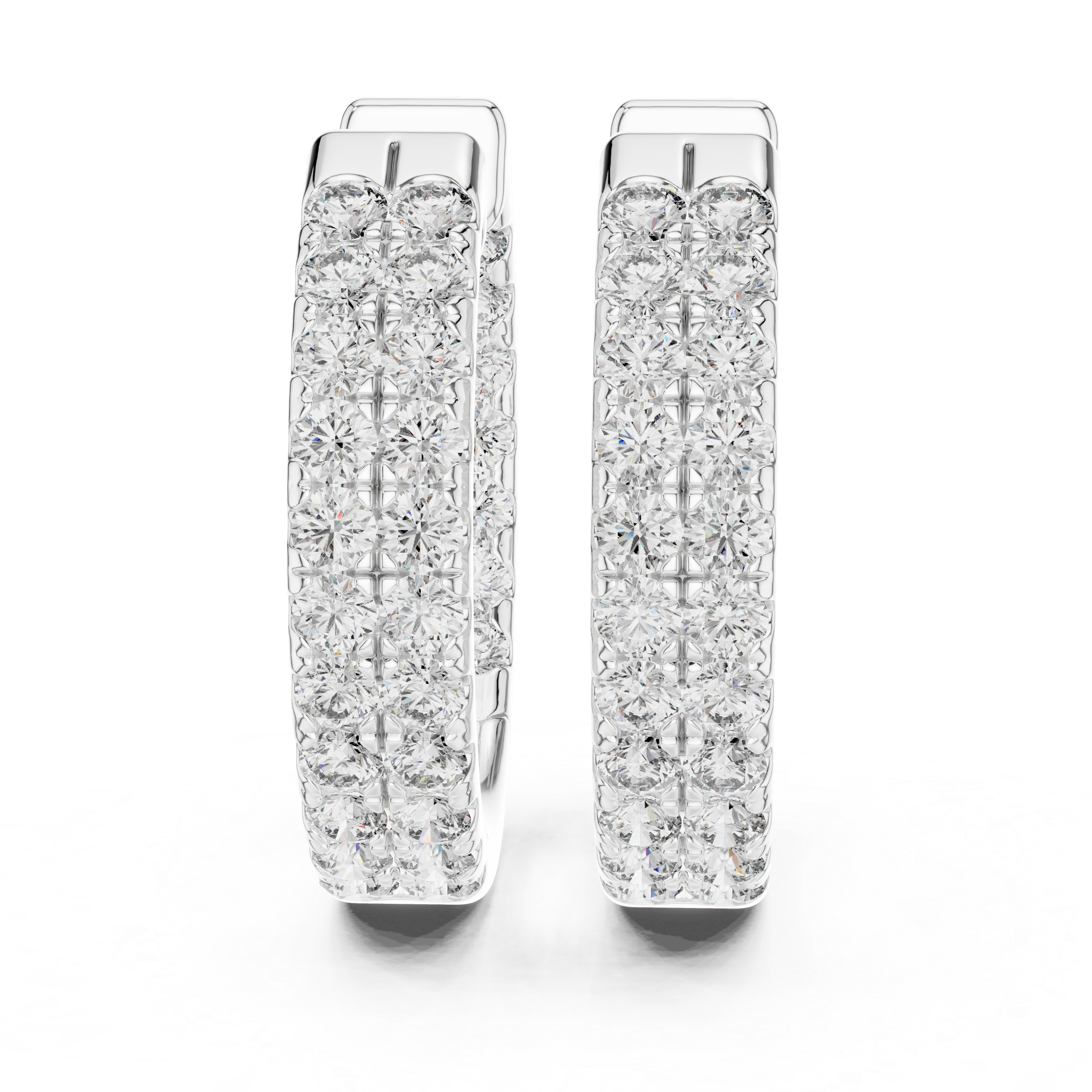 Double Row Diamond Huggie Earrings in White Gold - VYKA Diamonds