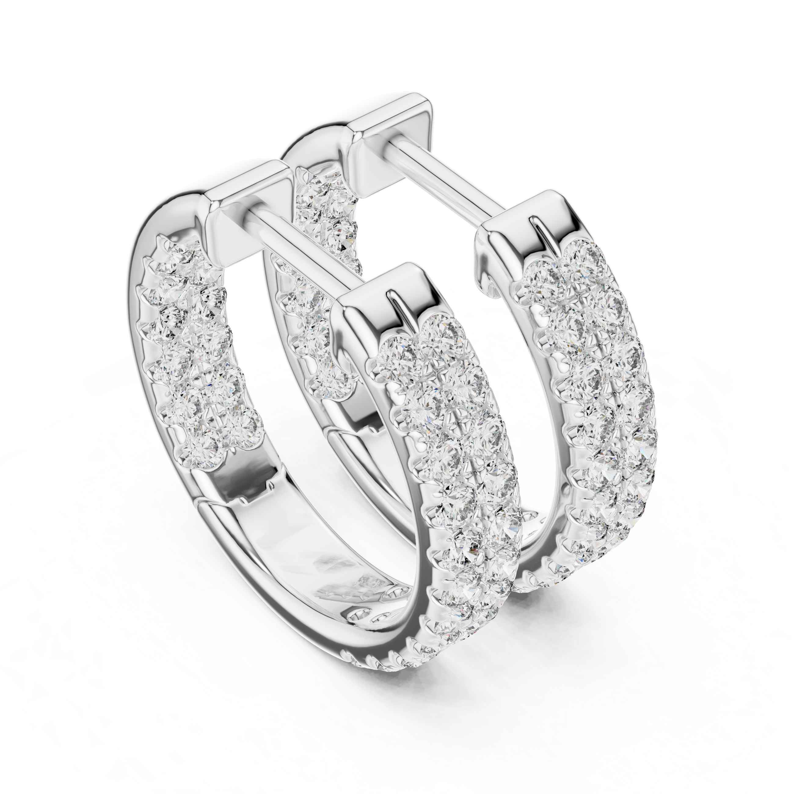 Double Row Diamond Huggie Earrings in White Gold - VYKA Diamonds