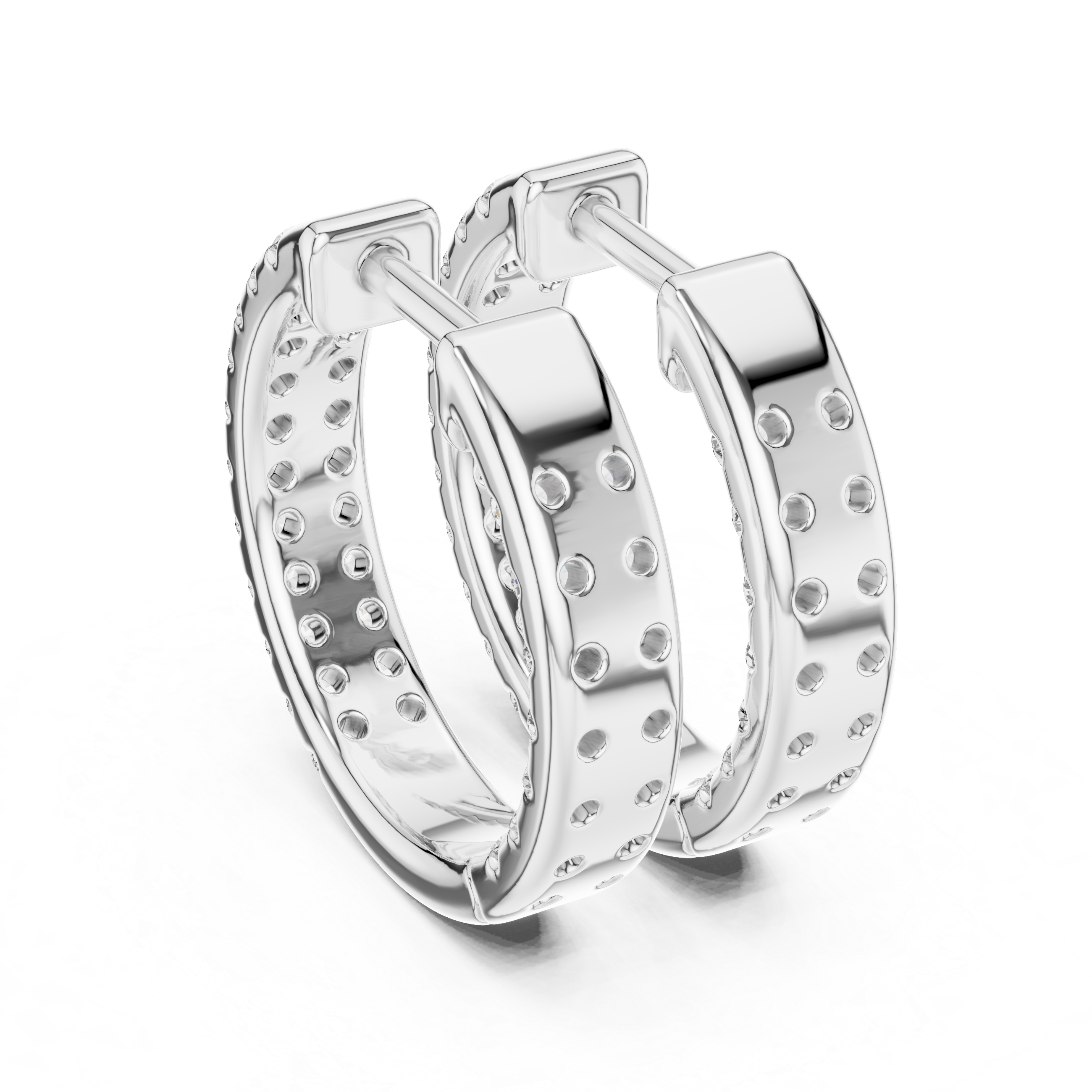 Double Row Diamond Huggie Earrings in White Gold - VYKA Diamonds