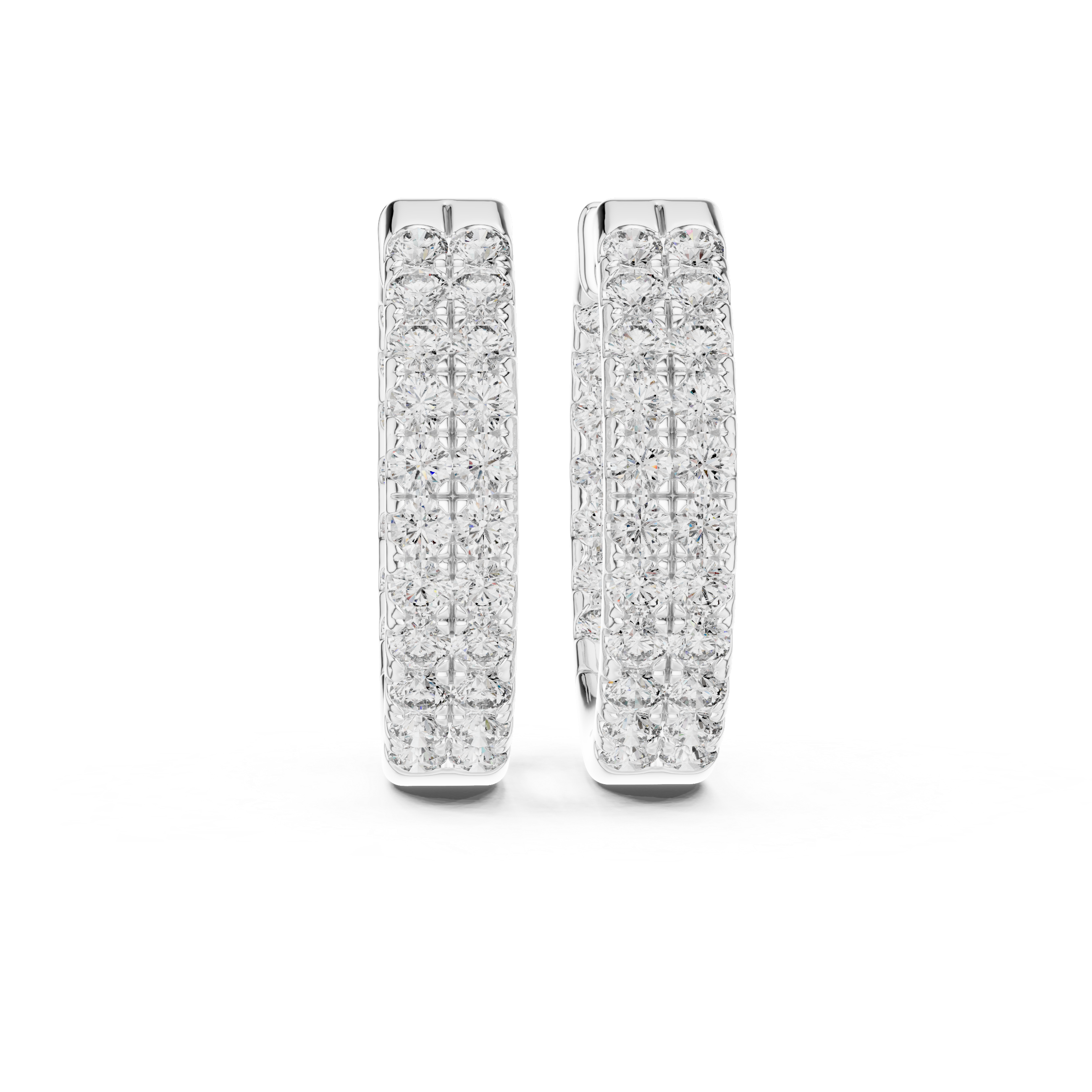 Double Row Diamond Huggie Earrings in White Gold - VYKA Diamonds