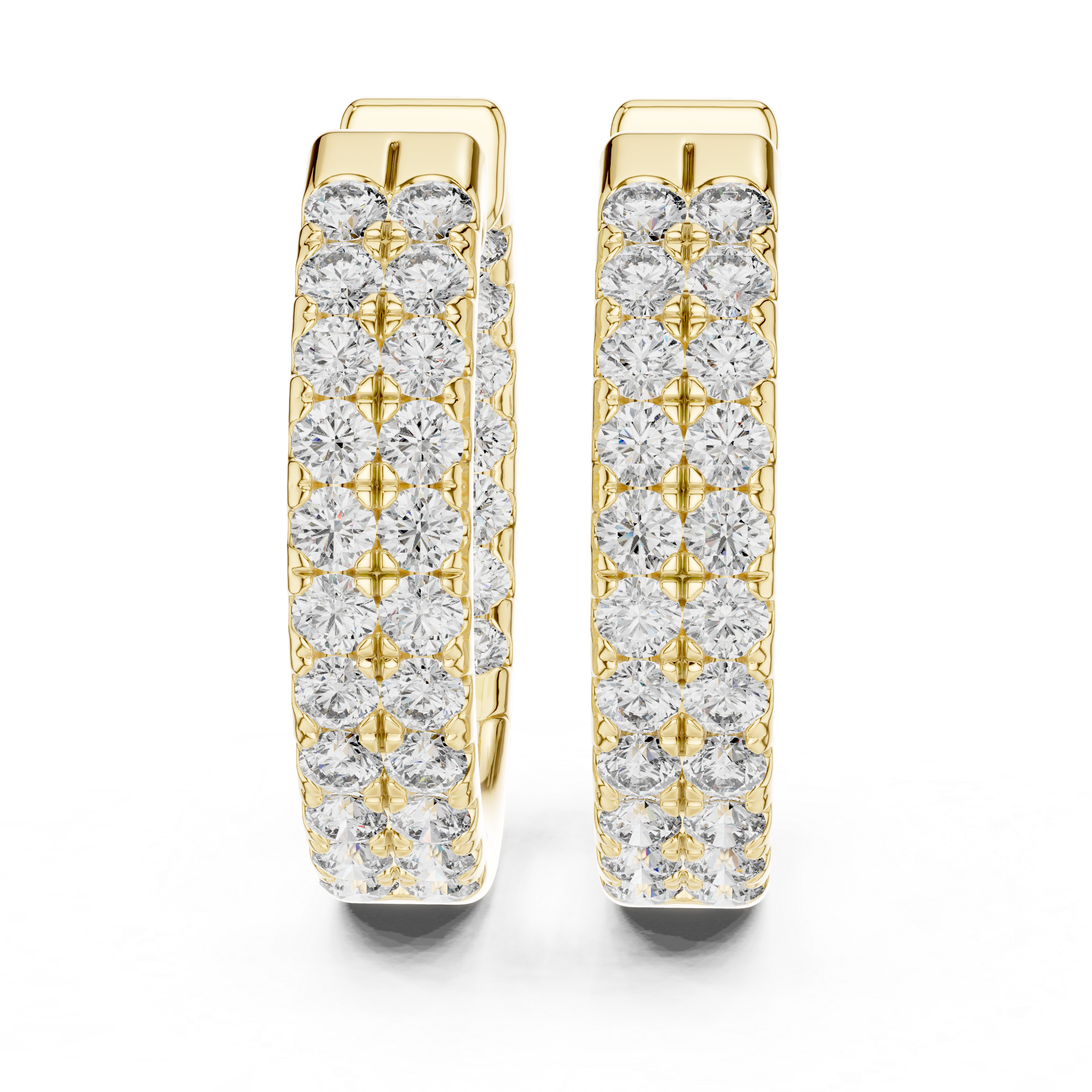 Double Row Diamond Huggie Earrings in Yellow Gold - VYKA Diamonds