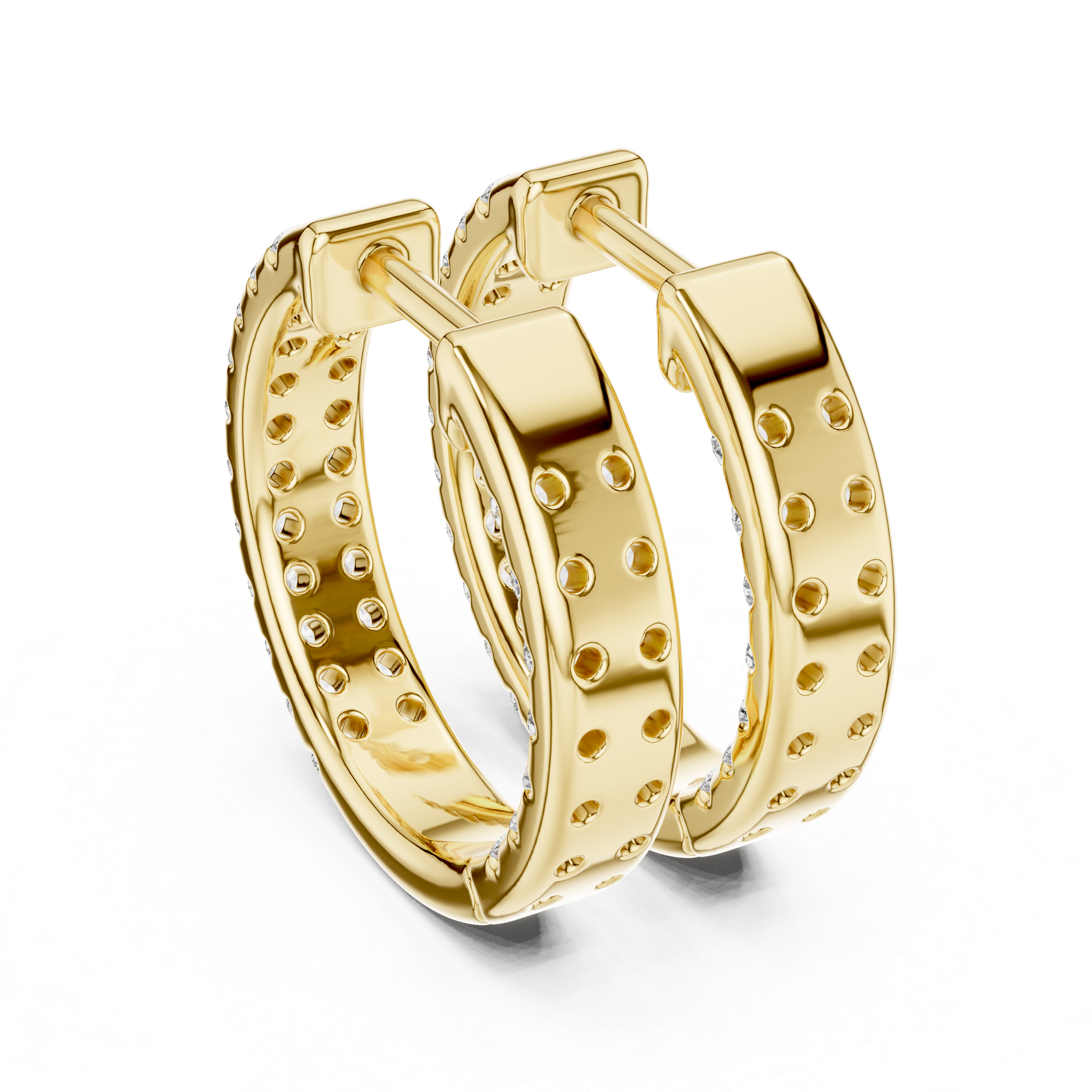 Double Row Diamond Huggie Earrings in Yellow Gold - VYKA Diamonds