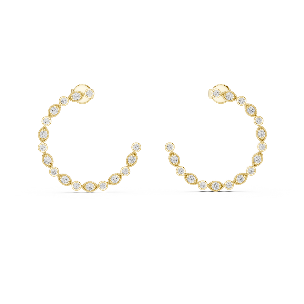 Bezel Set Open Hoop Earrings
