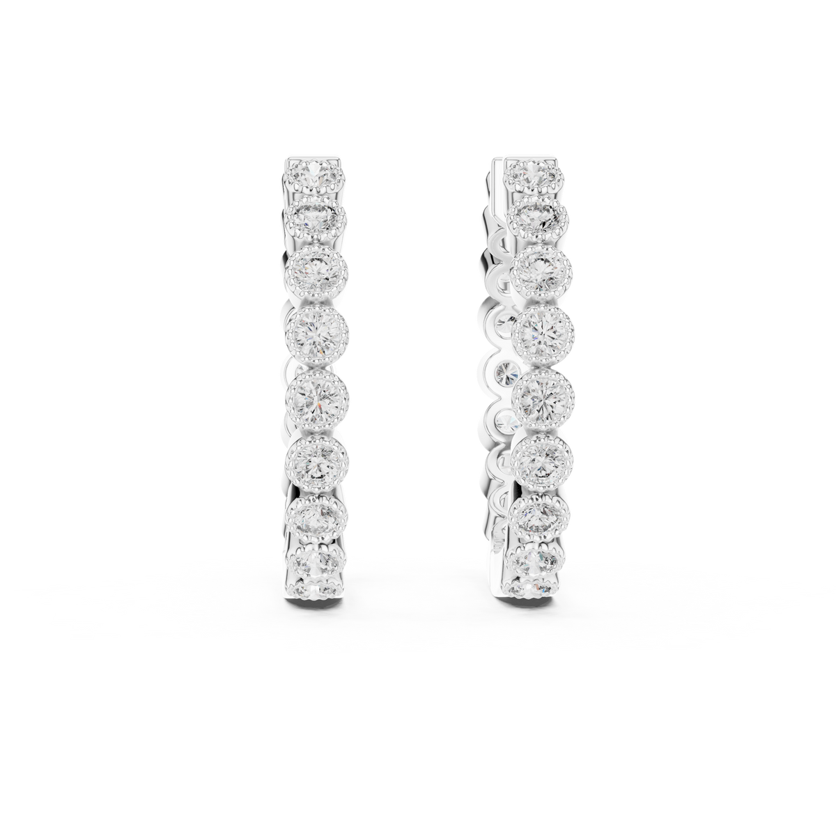 Round Bezel Diamond Huggie Earrings in White Gold - VYKA Diamonds