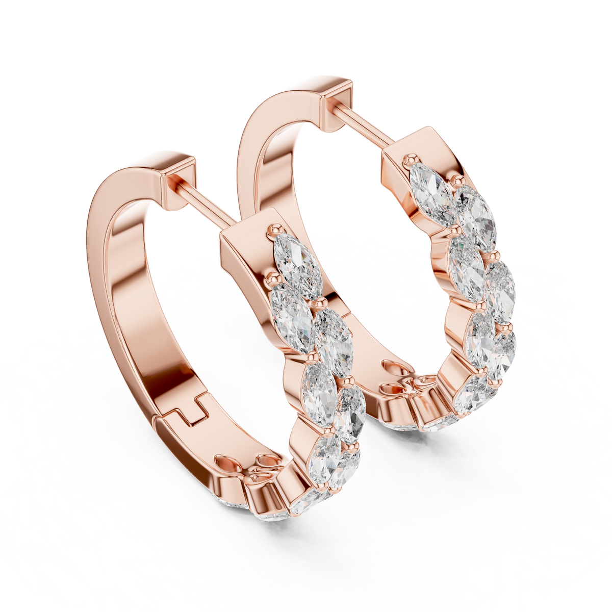 أقراط حلقية بألماس بيضاوي in Rose Gold - VYKA Diamonds