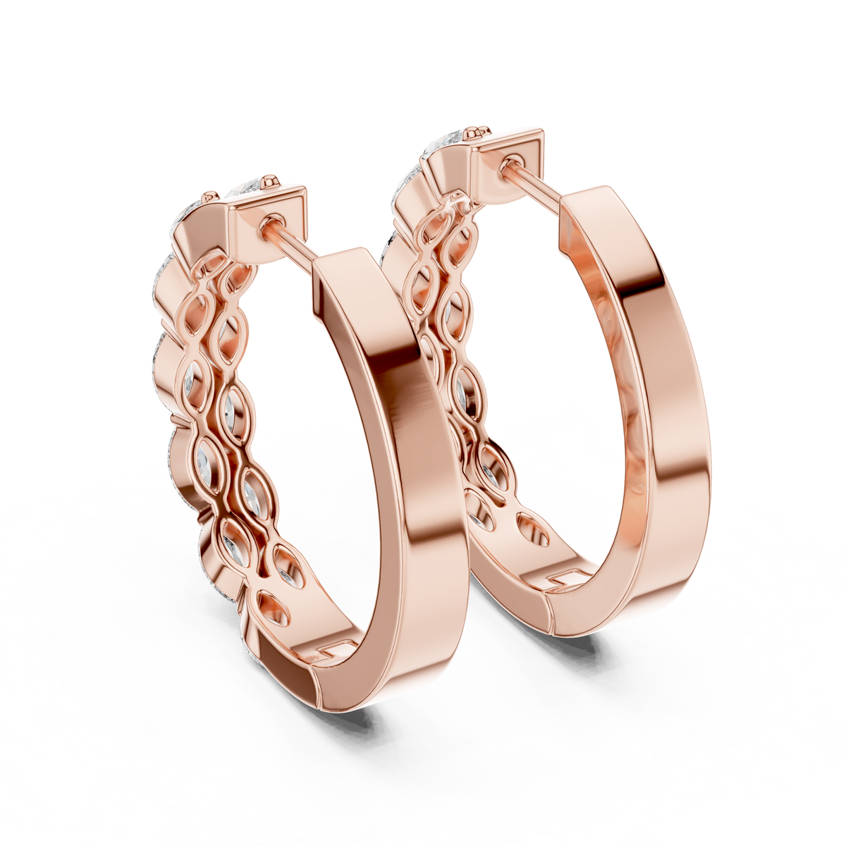 أقراط حلقية بألماس بيضاوي in Rose Gold - VYKA Diamonds